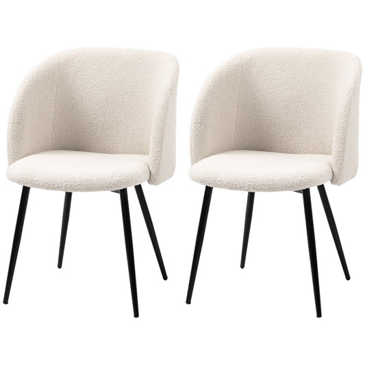 Dining Chairs Set of 2, Upholstered, Cream White, Steel Legs