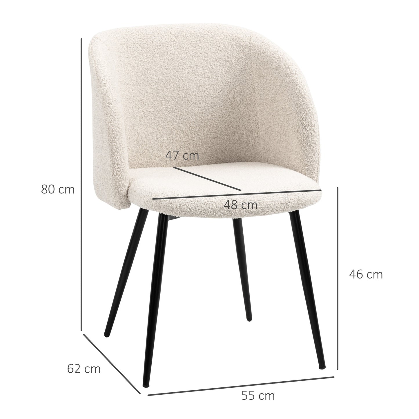 Dining Chairs Set of 2, Upholstered, Cream White, Steel Legs