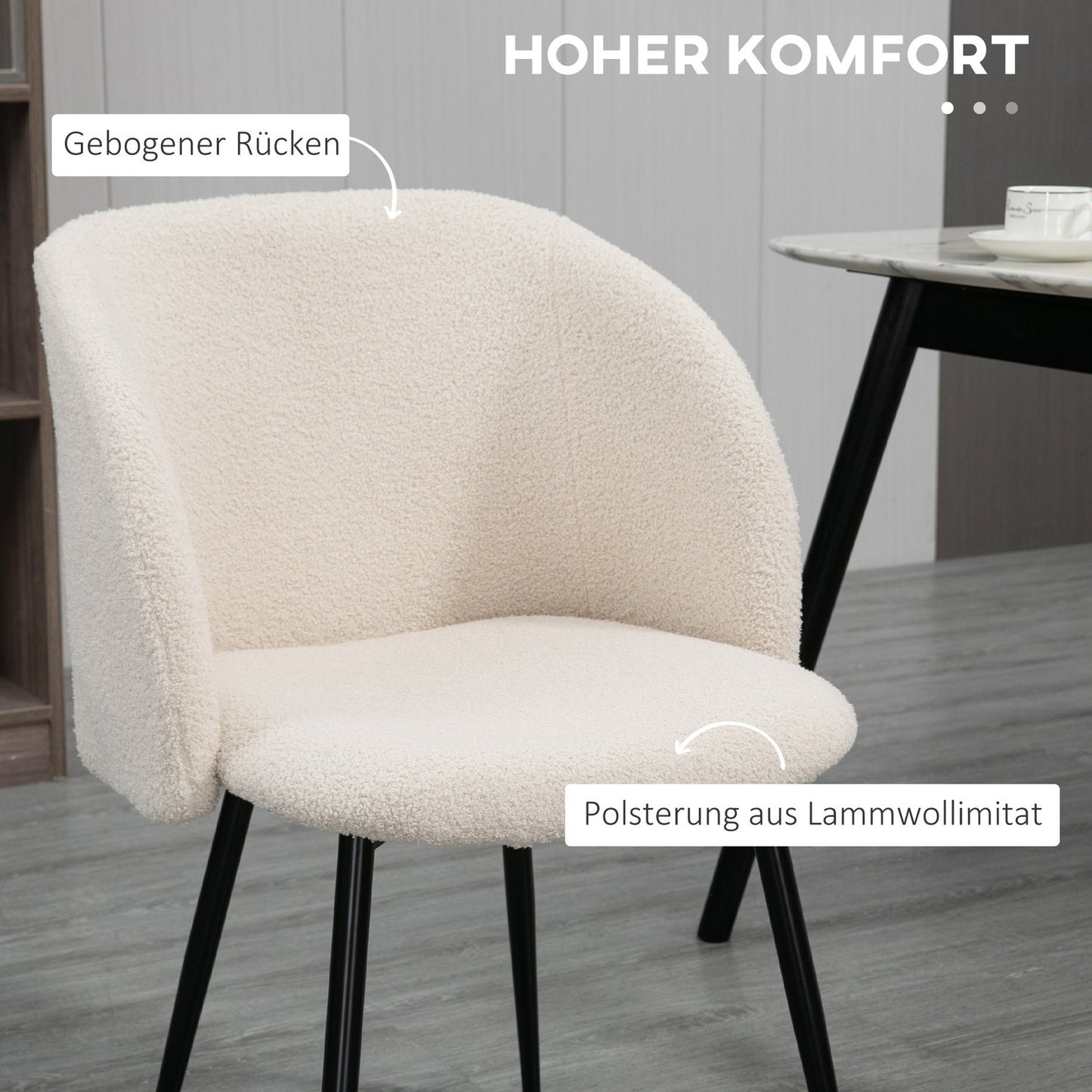 Dining Chairs Set of 2, Upholstered, Cream White, Steel Legs