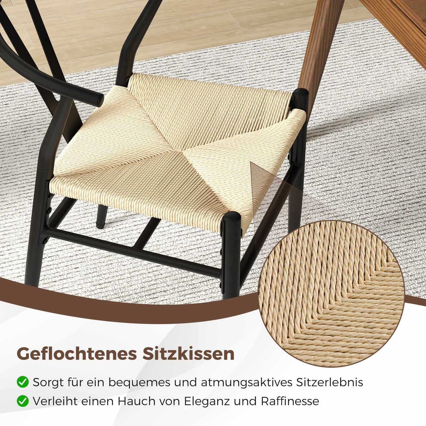 Dining Chairs Set of 2, Y-Back, Woven Rattan Seat, Beige