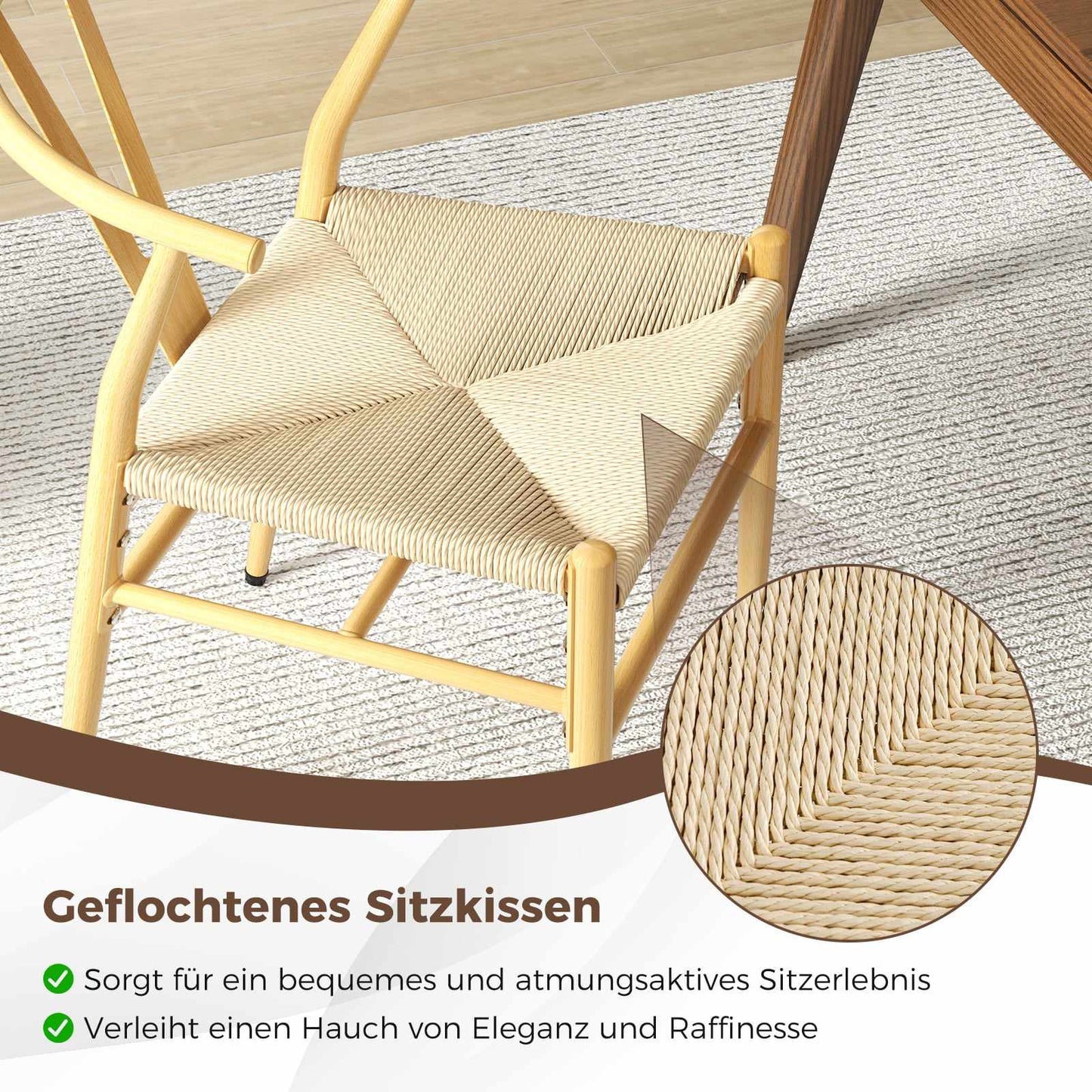 Dining Chairs Set of 2, Y-Back, Woven Rattan Seat, Stackable