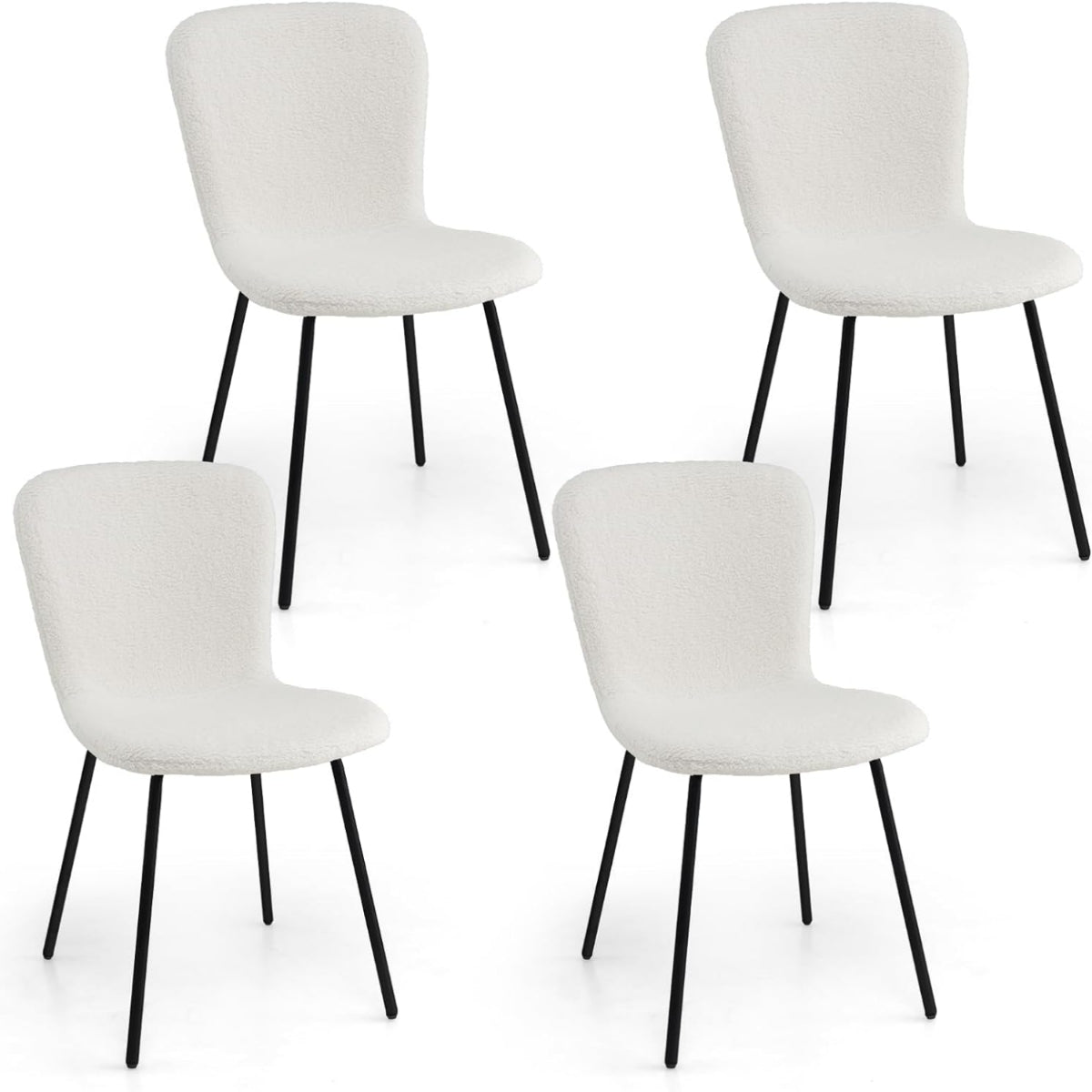 Dining Chairs Set of 4, Beige, Velvet Cushion, Metal Frame