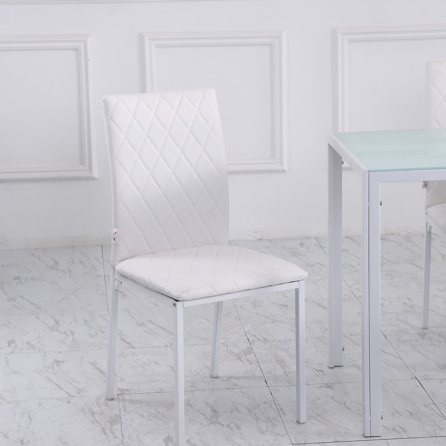 Dining Chairs Set of 4, Faux Leather, High Back, White