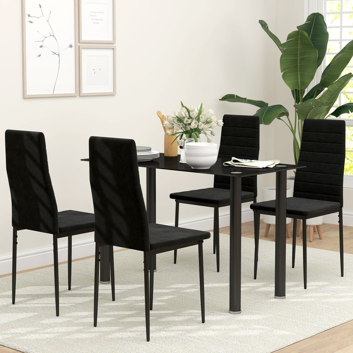 Dining Chairs Set of 4, Velvet Upholstery, Black