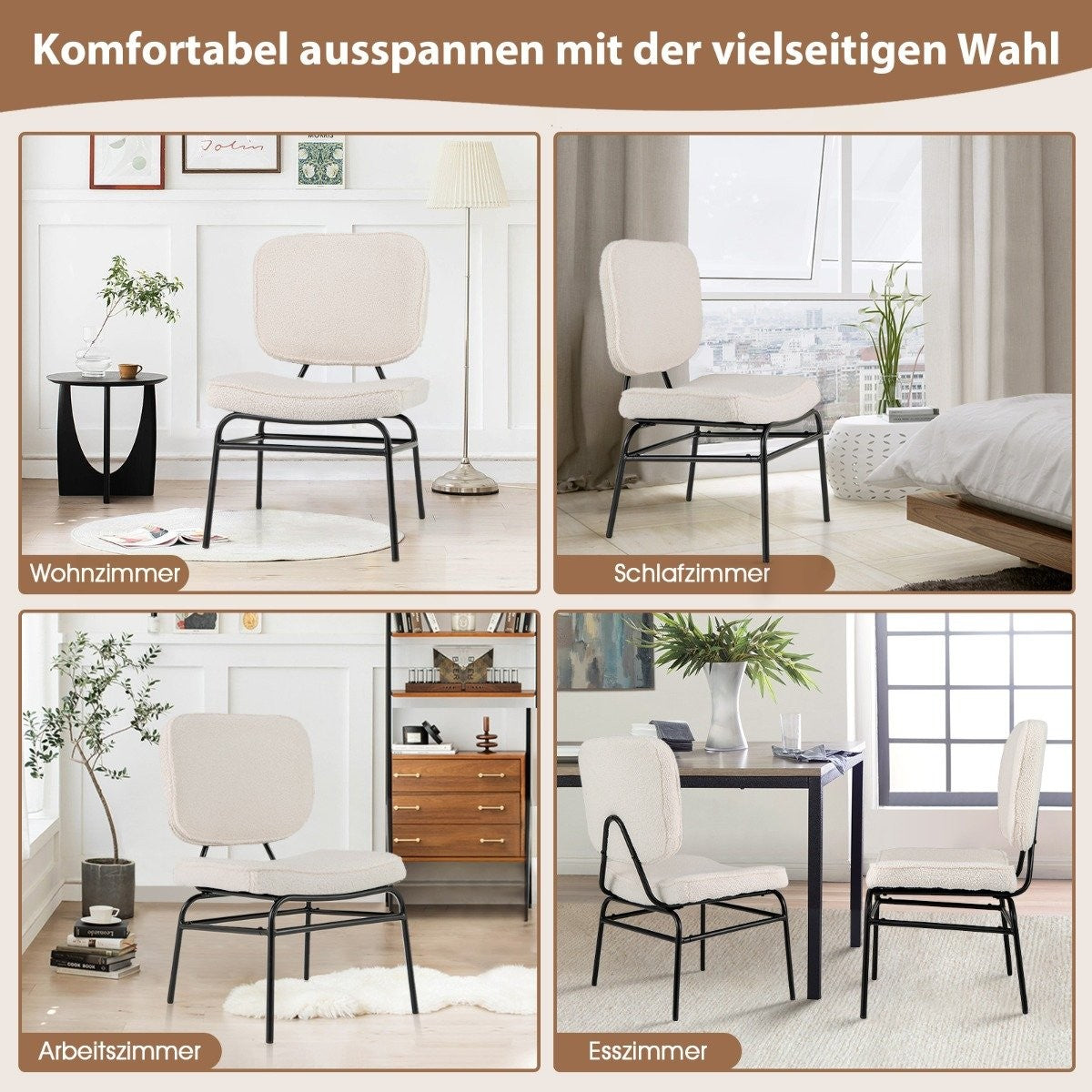 Dining Chair with Curved Seat &amp; Backrest Sherpa kitchen chair upholstered chair beige