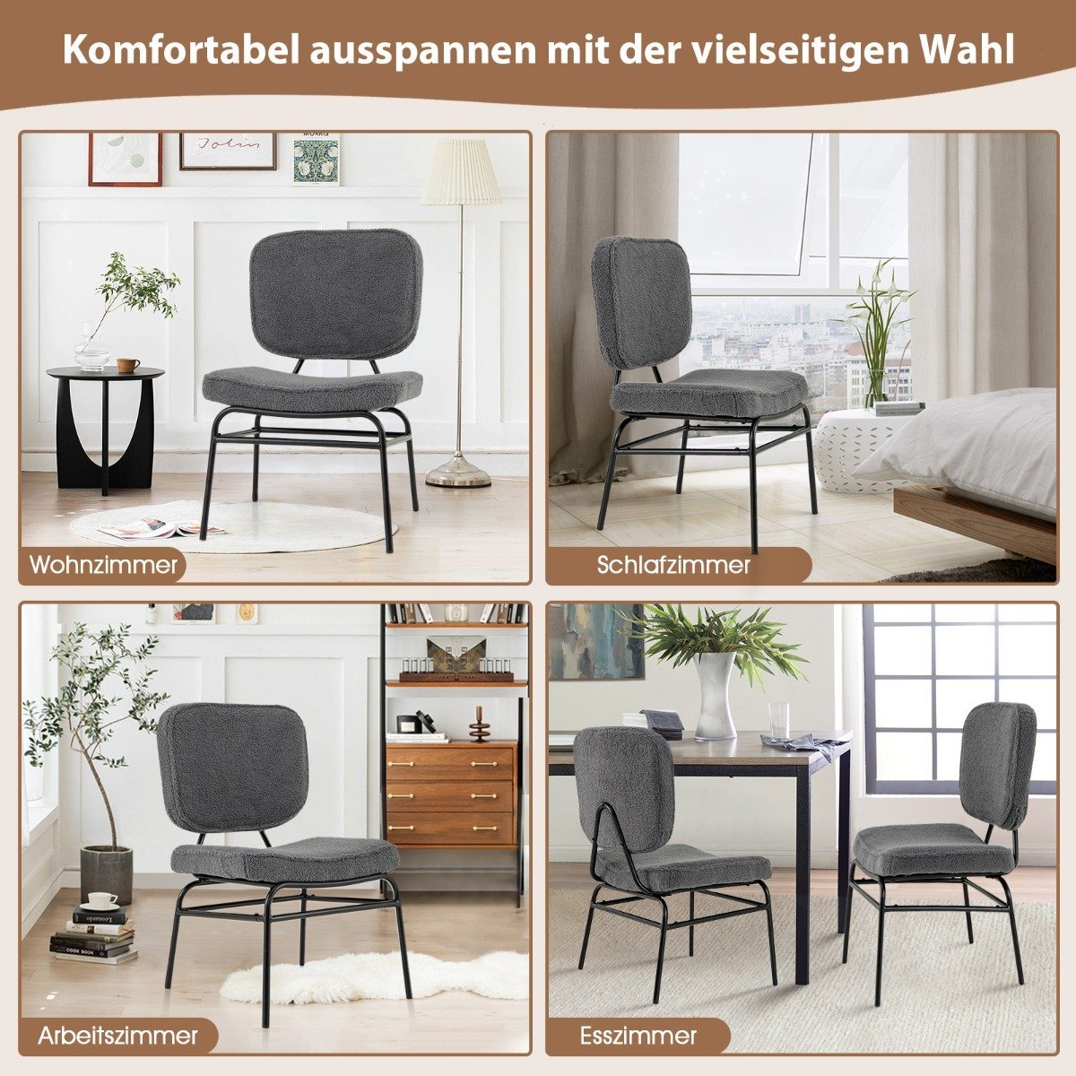 Dining Chair with Curved Seat &amp;amp; Backrest Sherpa kitchen chair upholstered chair gray