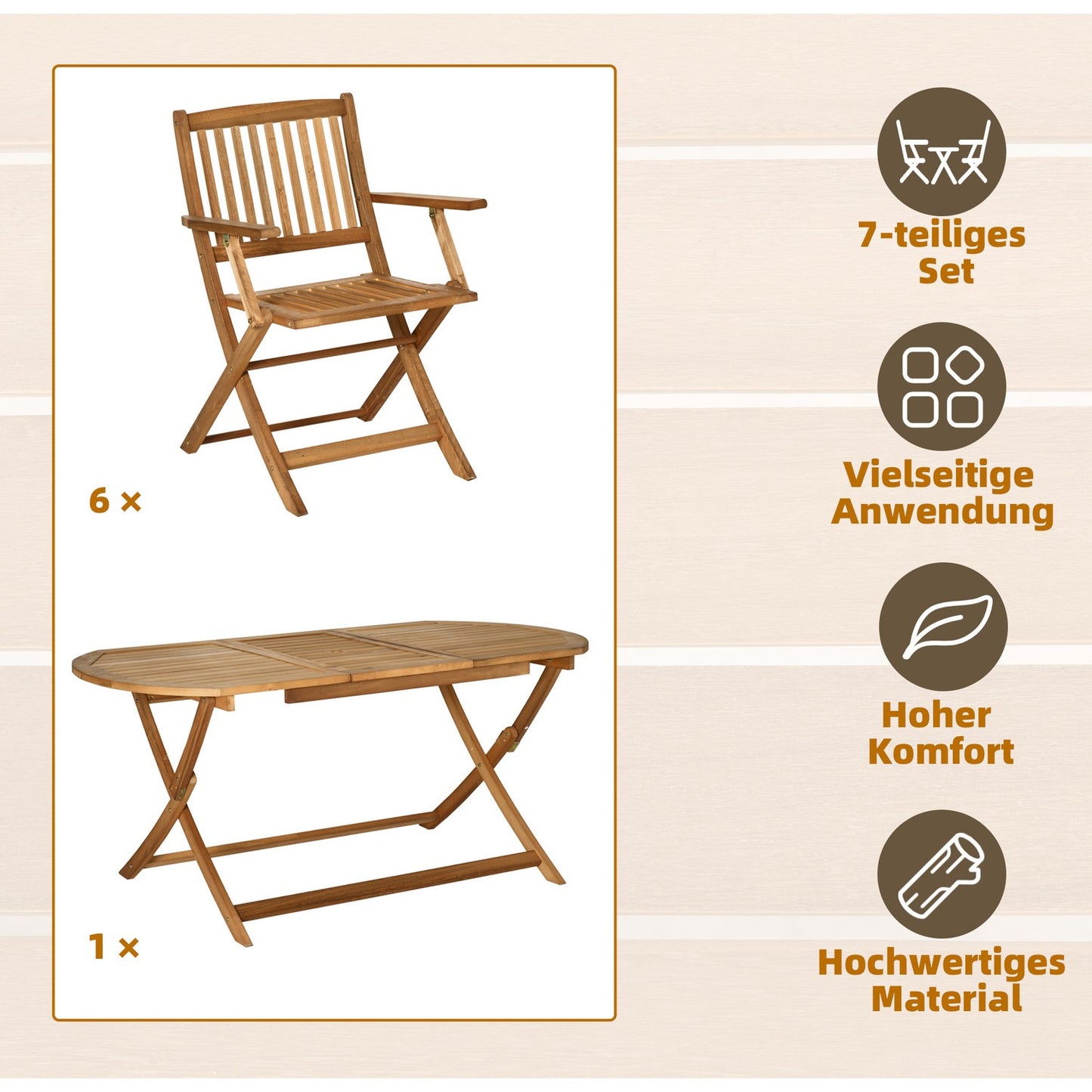 Dining room set for 6, solid wood, natural finish, patio