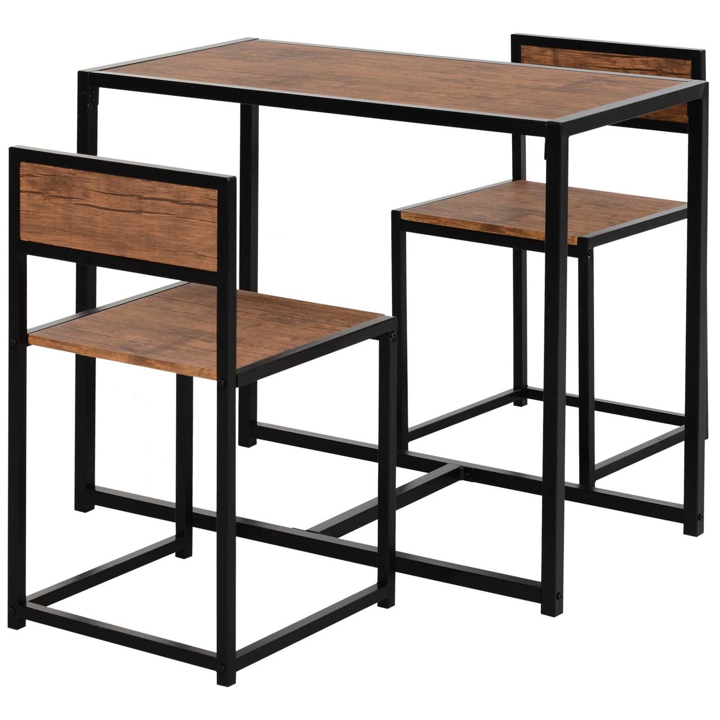 Dining room set: table with 2 metal chairs, natural finish