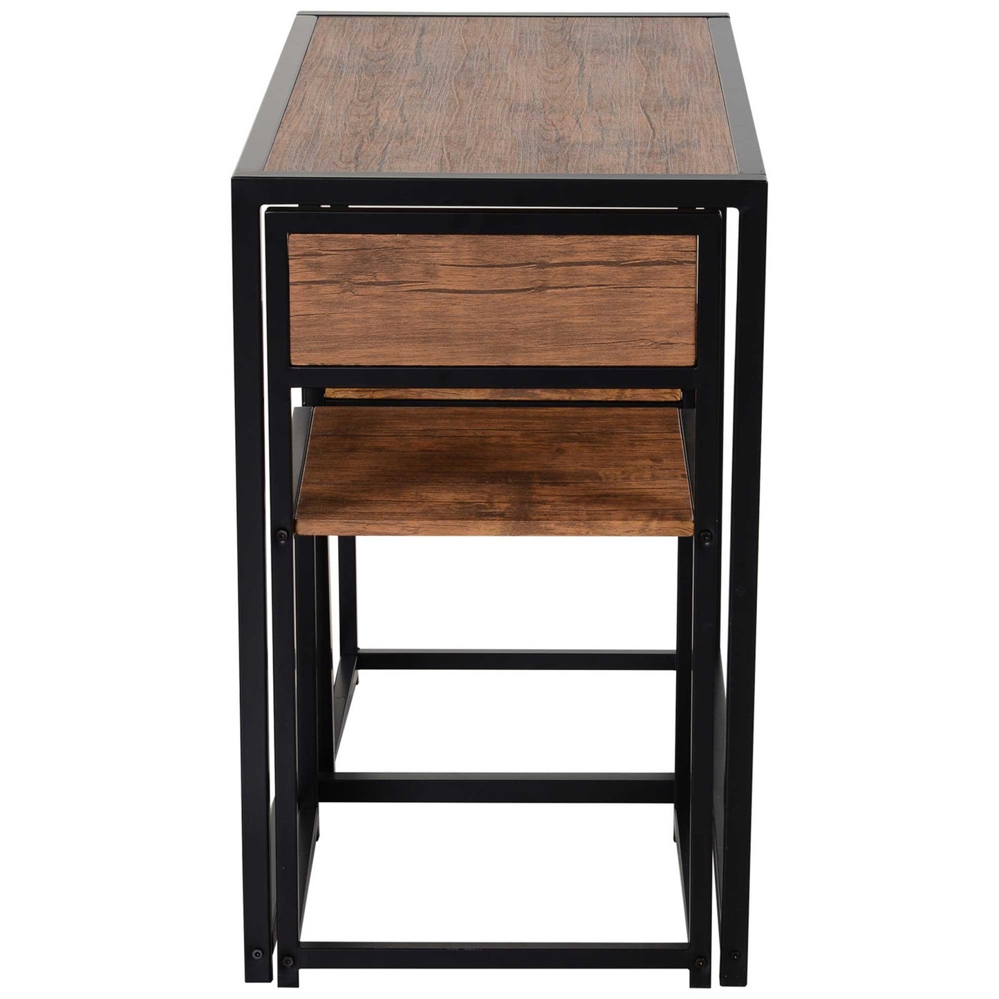 Dining room set: table with 2 metal chairs, natural finish