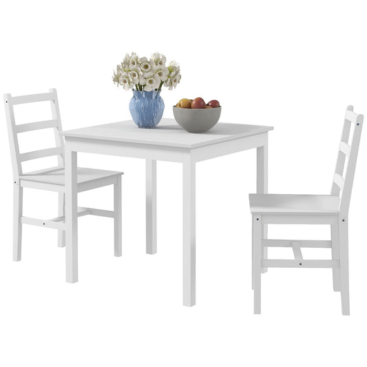 Pine Wood Dining Table Set for 2 - White Finish