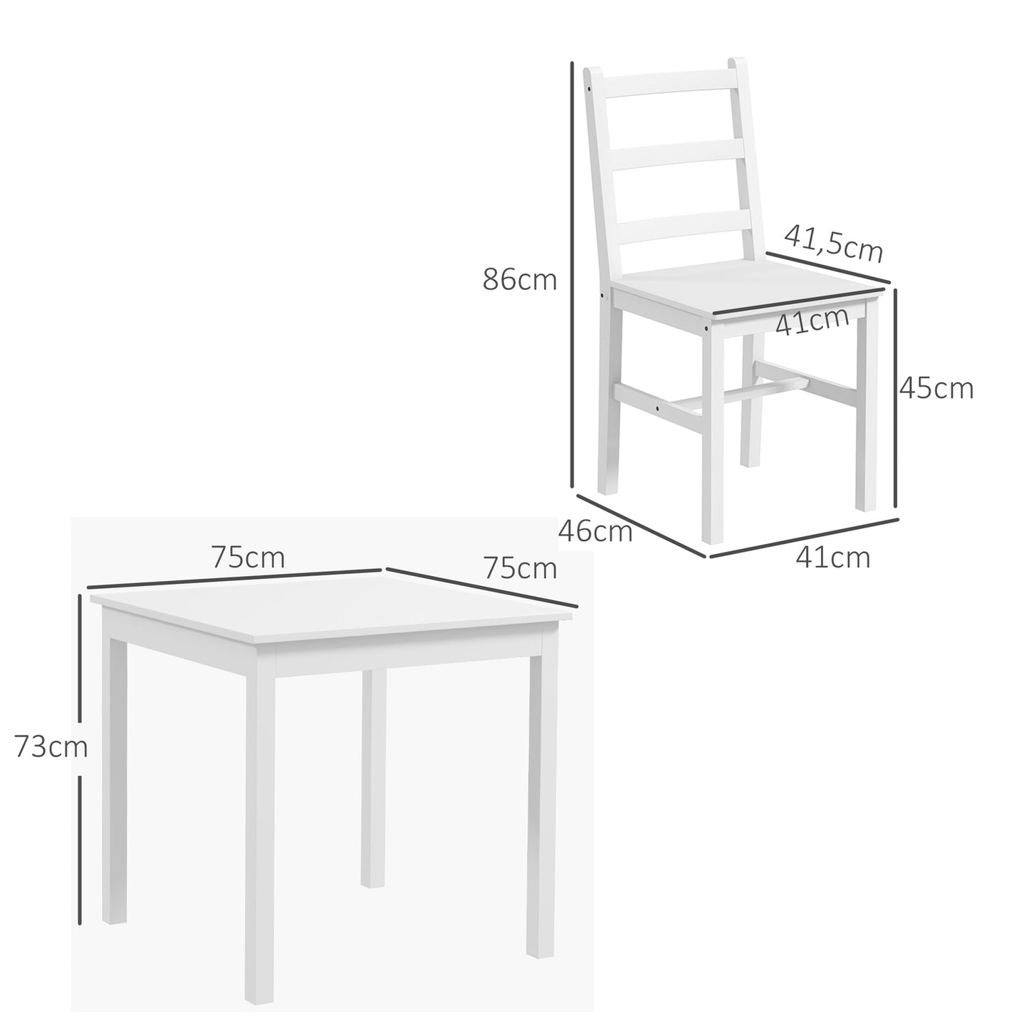 Pine Wood Dining Table Set for 2 - White Finish