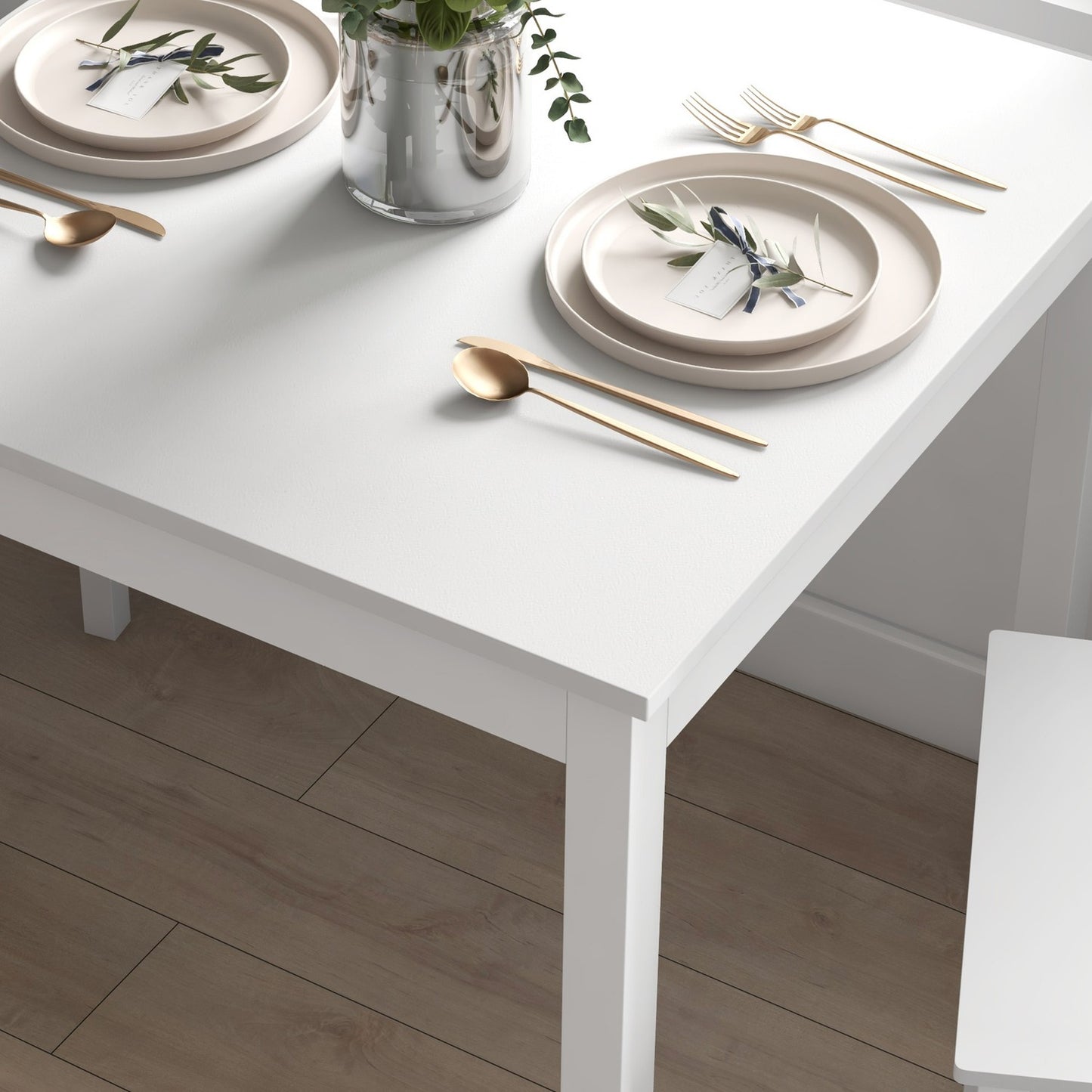 Pine Wood Dining Table Set for 2 - White Finish