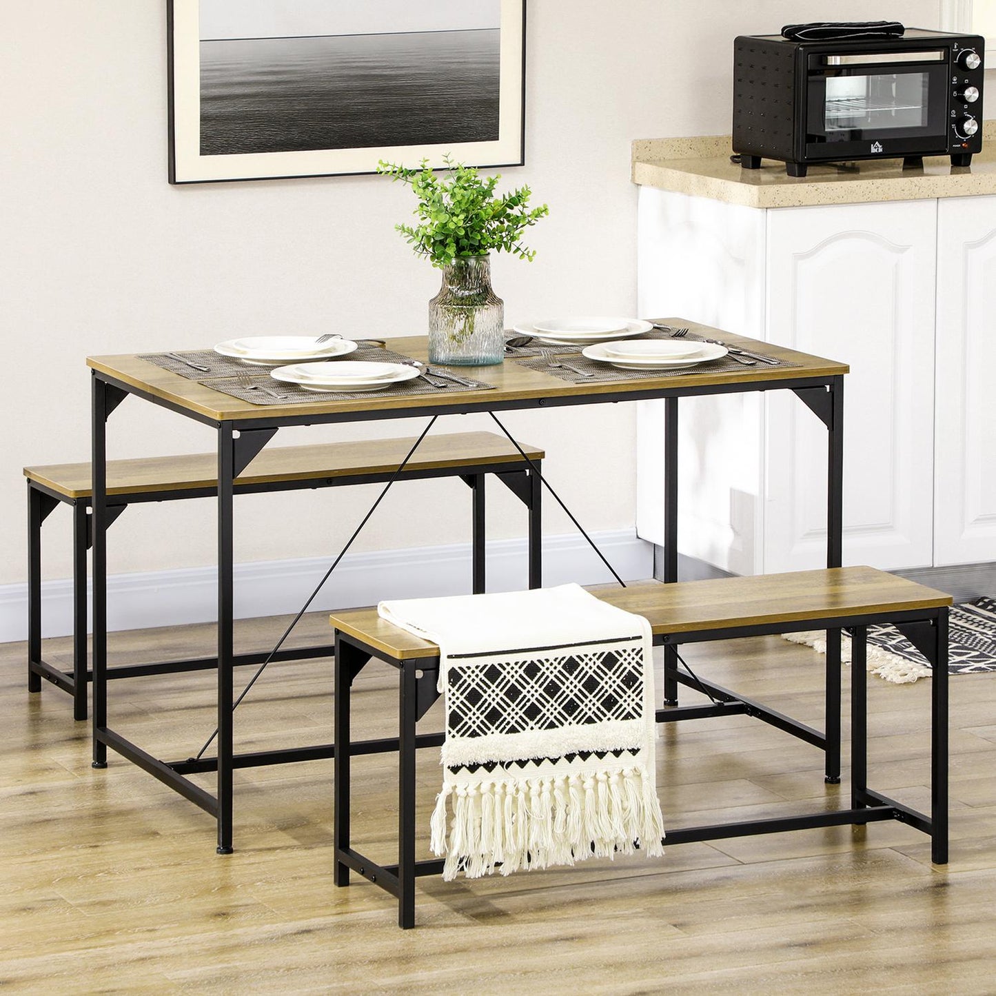 Natural dining set for 4 – 3 tables, 2 benches