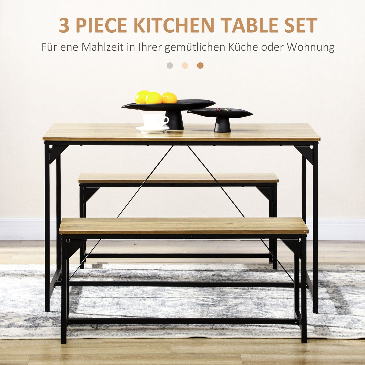 Natural dining set for 4 – 3 tables, 2 benches