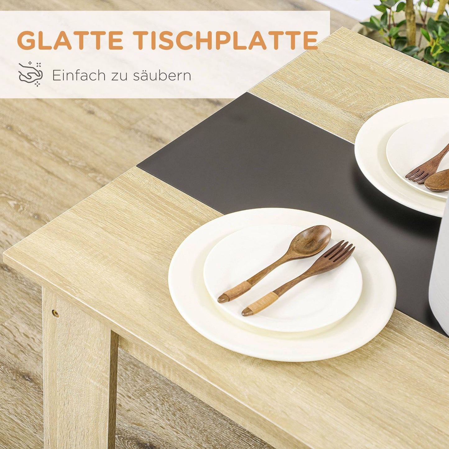 Dining table set with 2 benches, space-saving oak & black