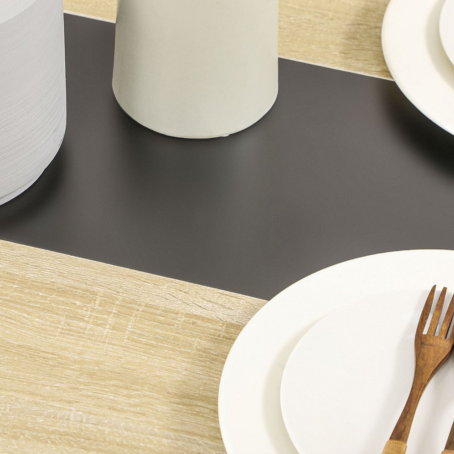 Dining table set with 2 benches, space-saving oak & black