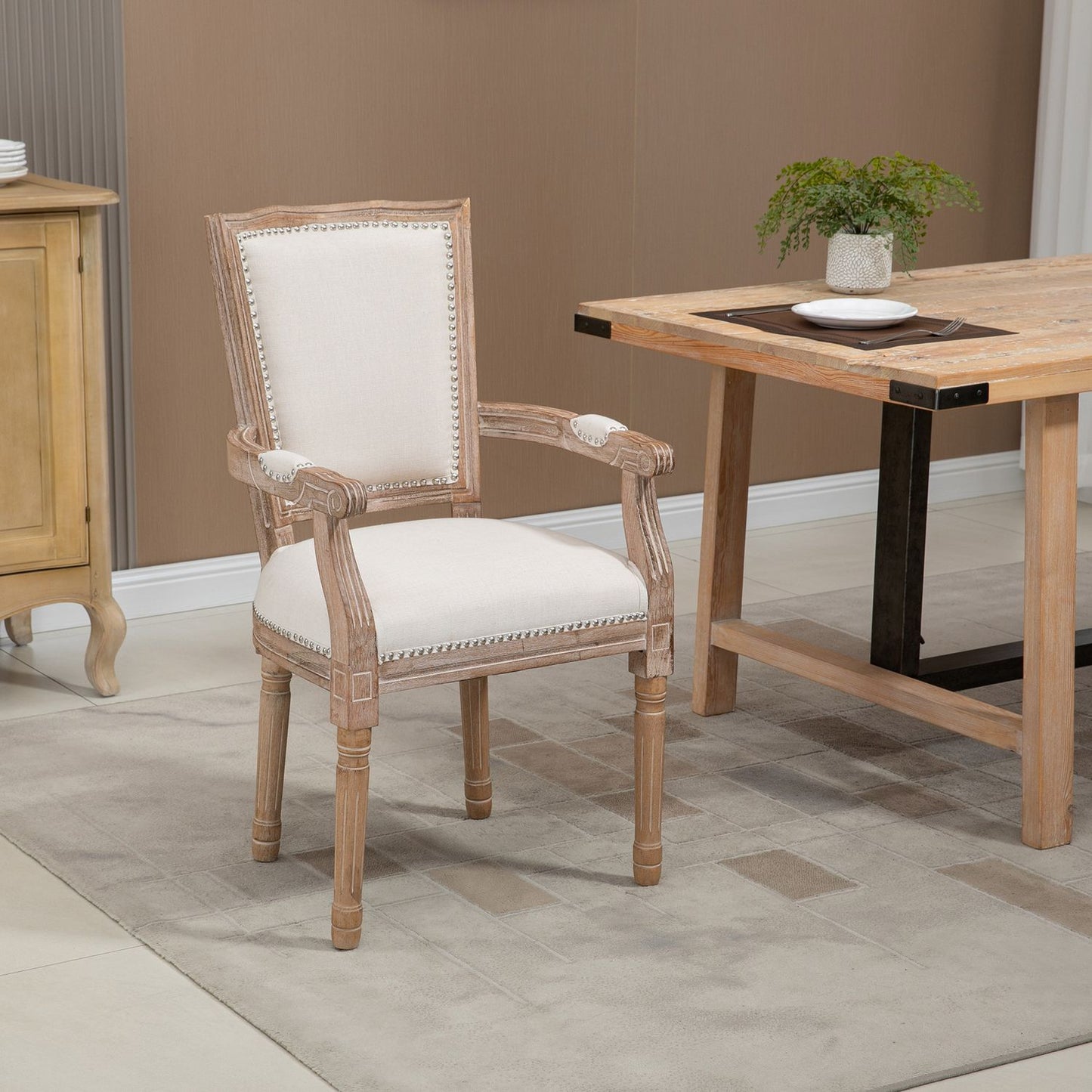 Dining room armchair with linen upholstery, vintage design