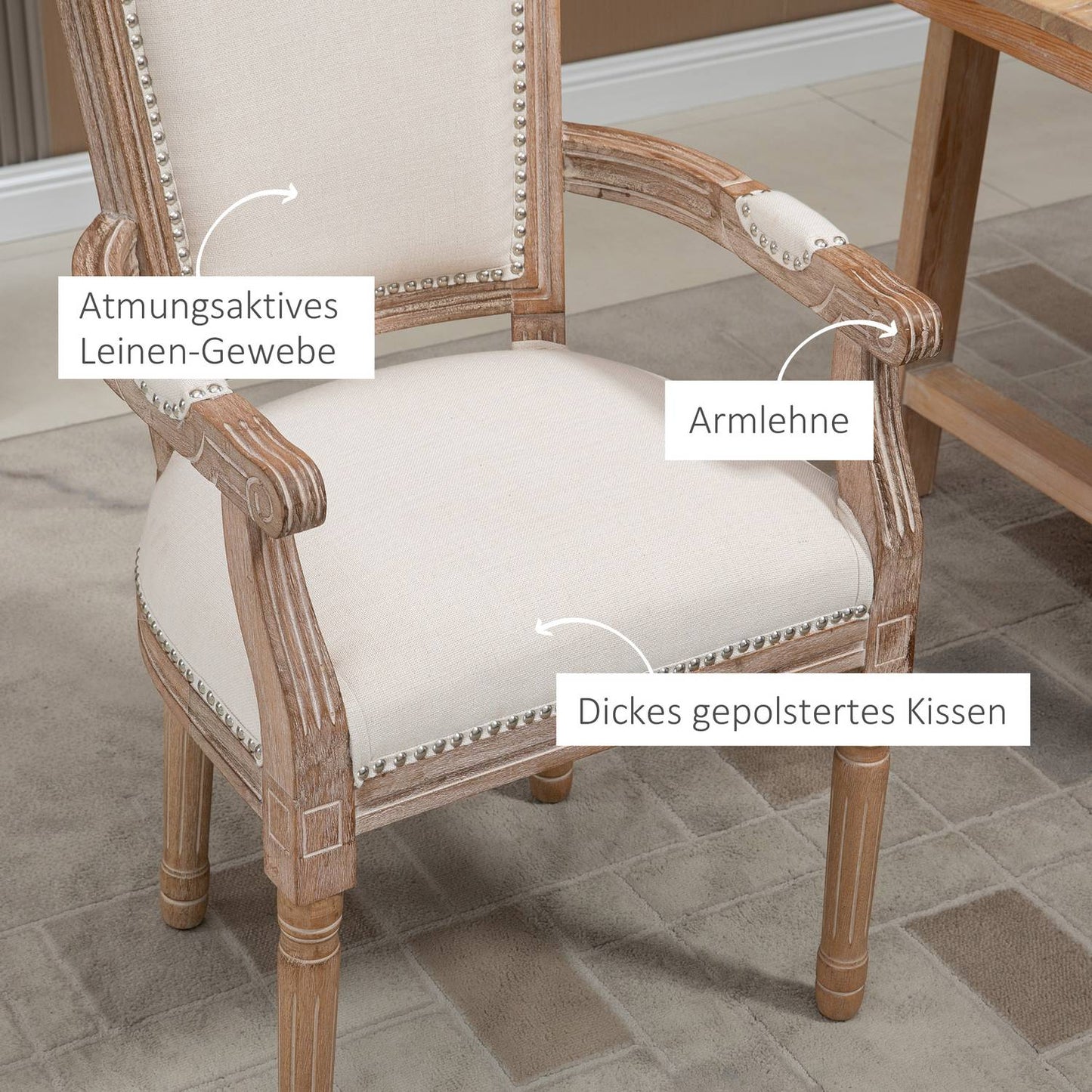 Dining room armchair with linen upholstery, vintage design