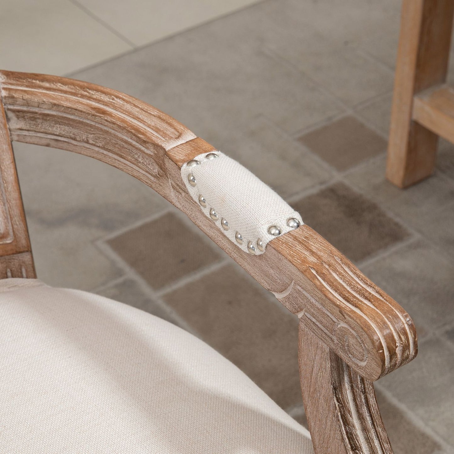Dining room armchair with linen upholstery, vintage design