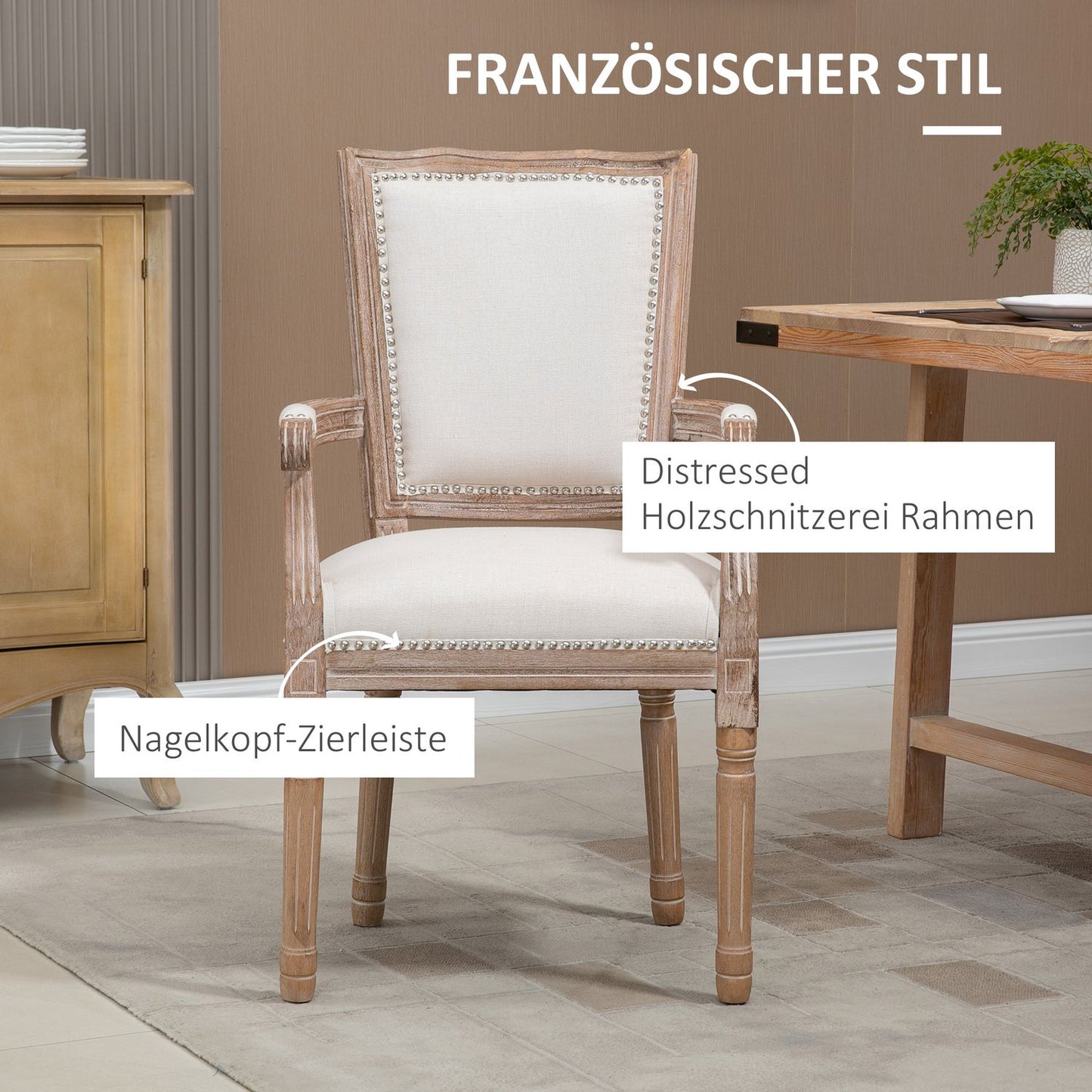 Dining room armchair with linen upholstery, vintage design