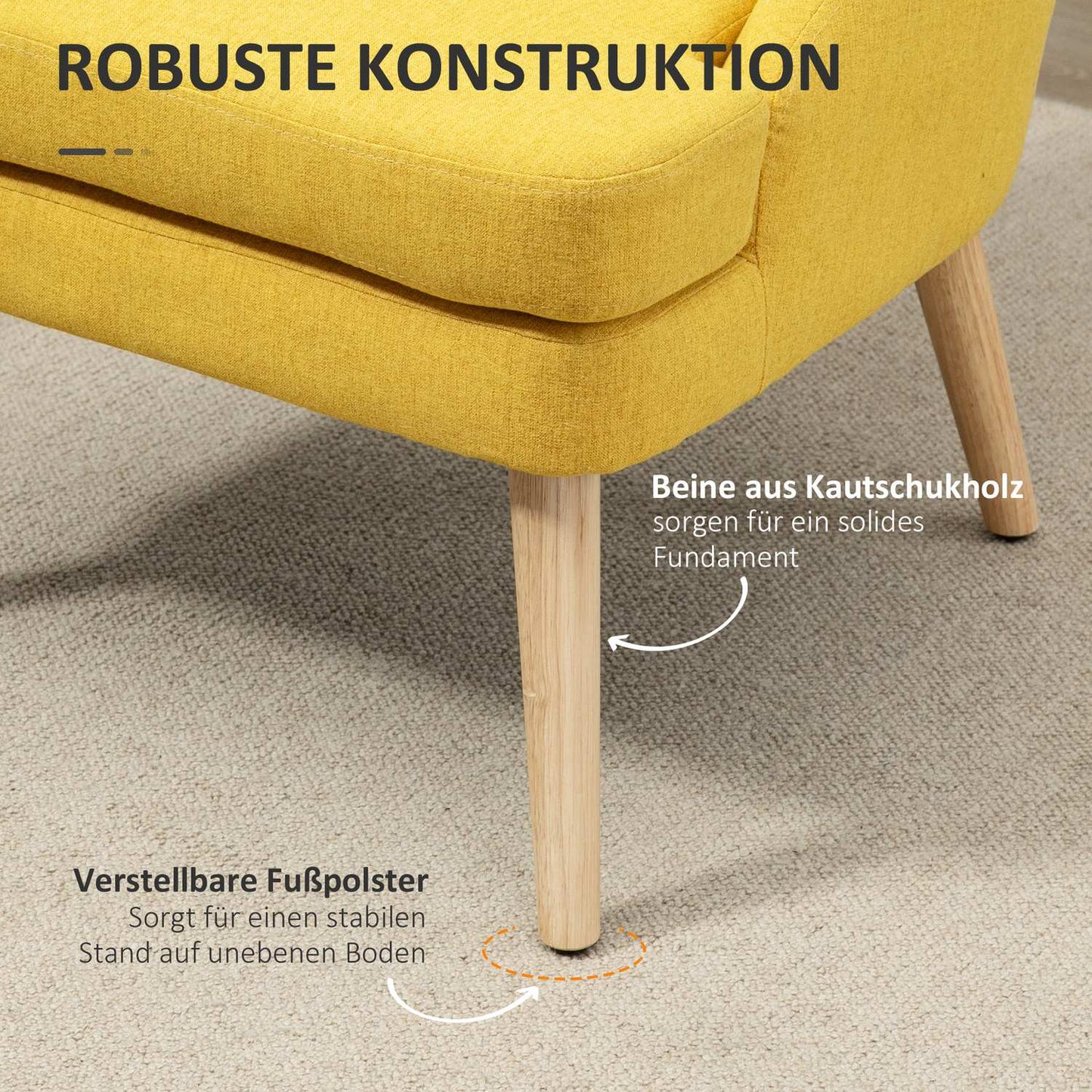 Yellow upholstered dining chair with armrests - Linen Touch