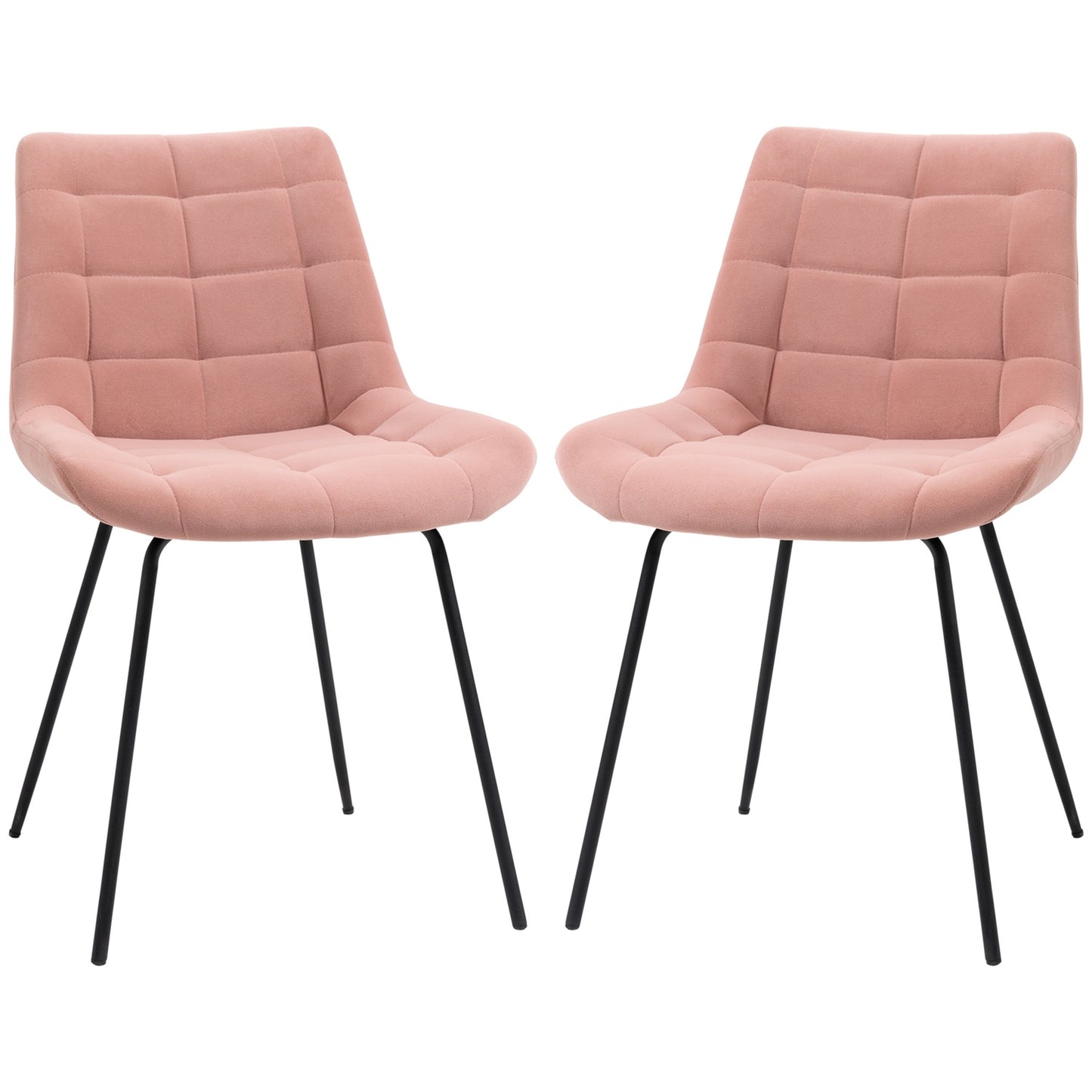 Set of 2 dining chairs in velvet, pink, retro design, steel legs