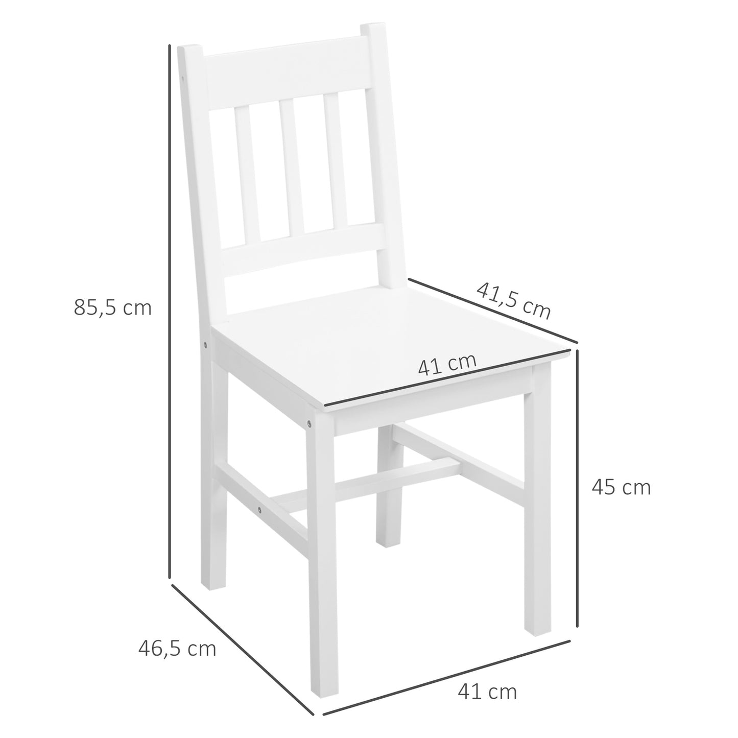 White Pine Wood Dining Chair Set of 2 - 41x47x86 cm