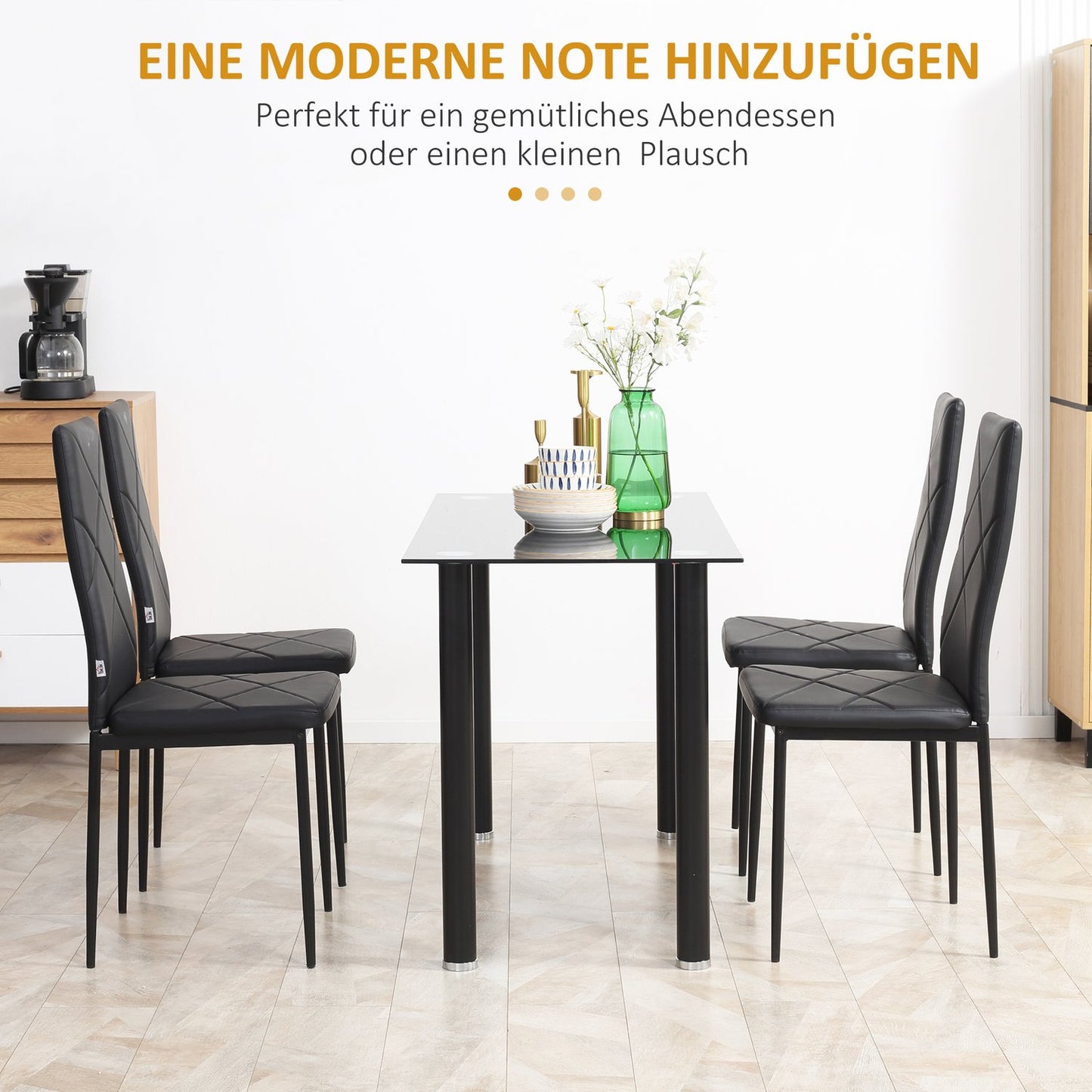4-piece dining chair set - Padded, artificial leather, black