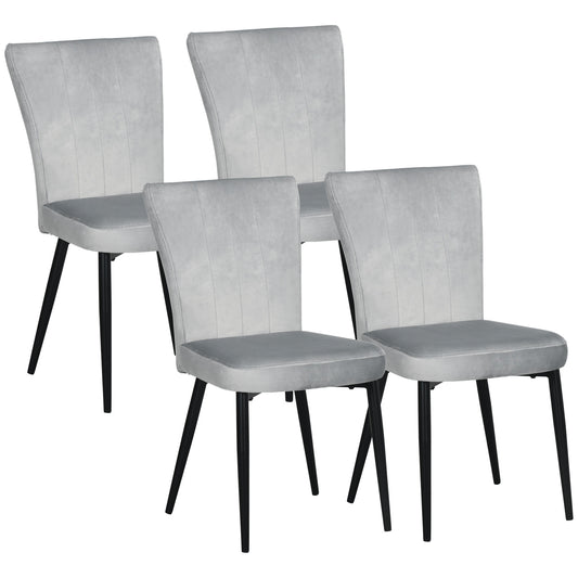 Gray velvet dining room chairs, set of 4 - Steel frame, 46x65x87 cm