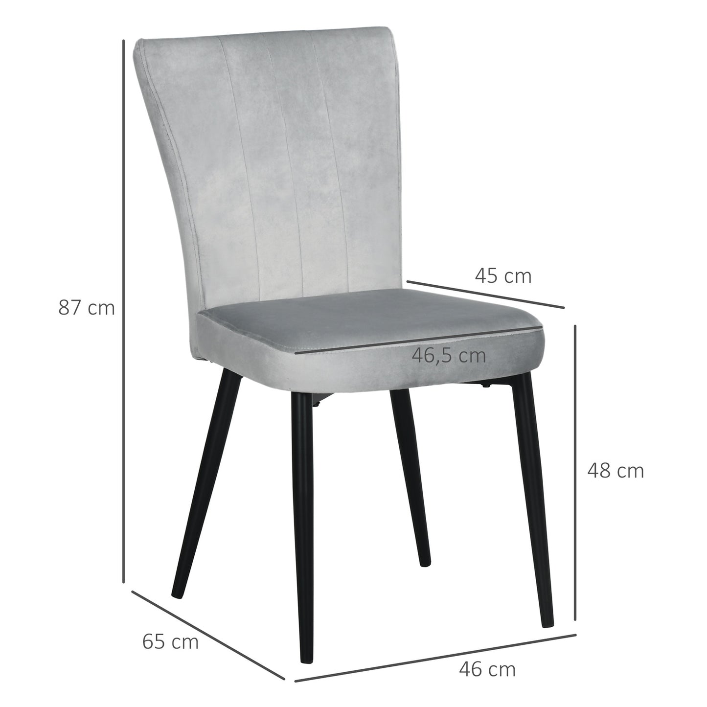 Gray velvet dining room chairs, set of 4 - Steel frame, 46x65x87 cm