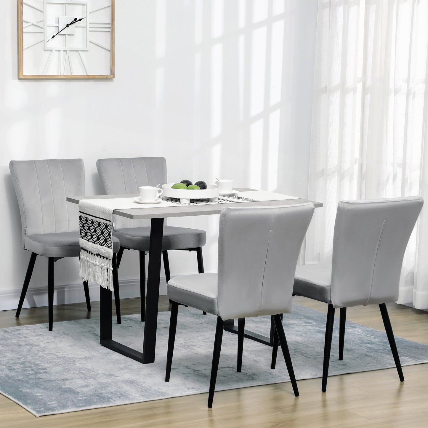 Gray velvet dining room chairs, set of 4 - Steel frame, 46x65x87 cm