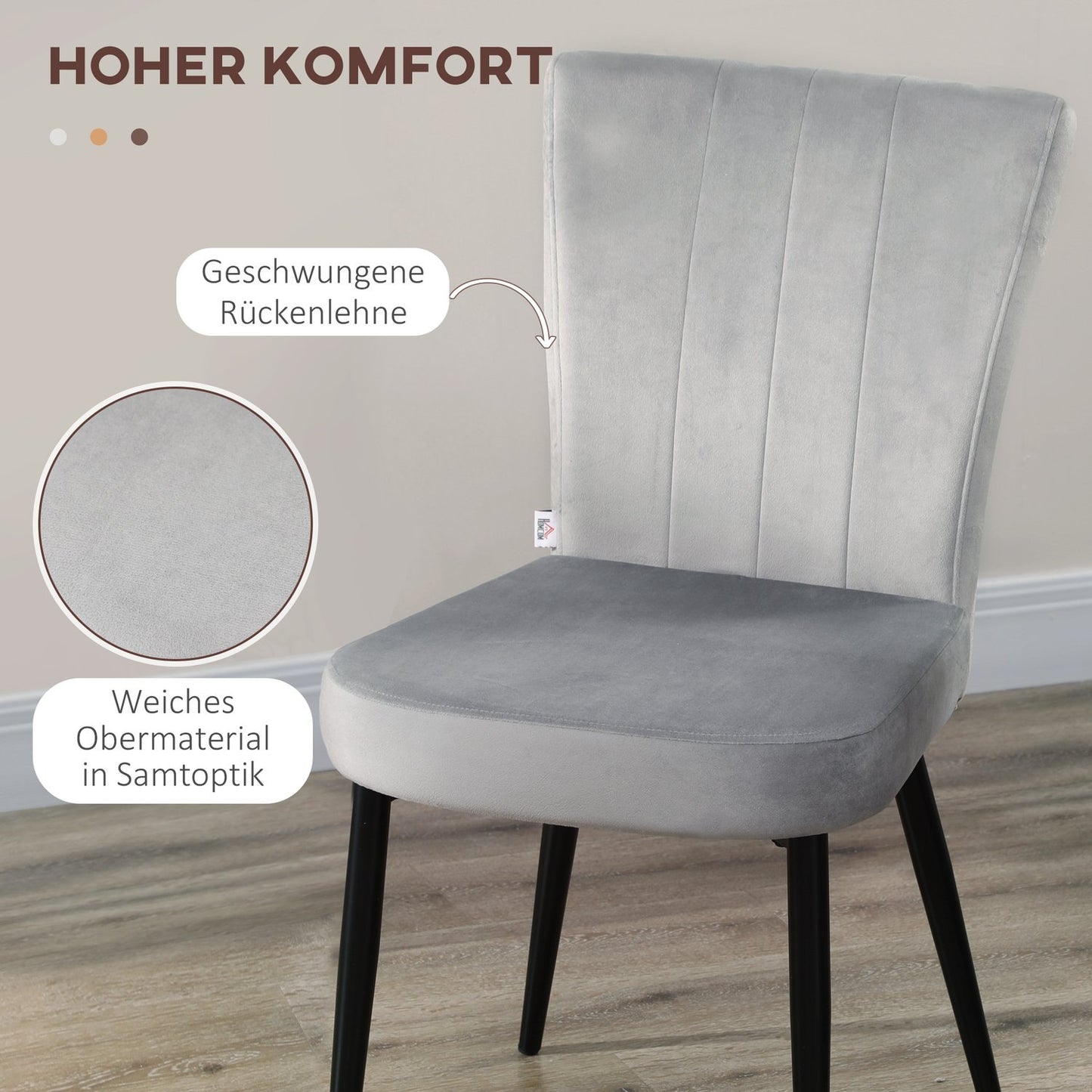 Gray velvet dining room chairs, set of 4 - Steel frame, 46x65x87 cm