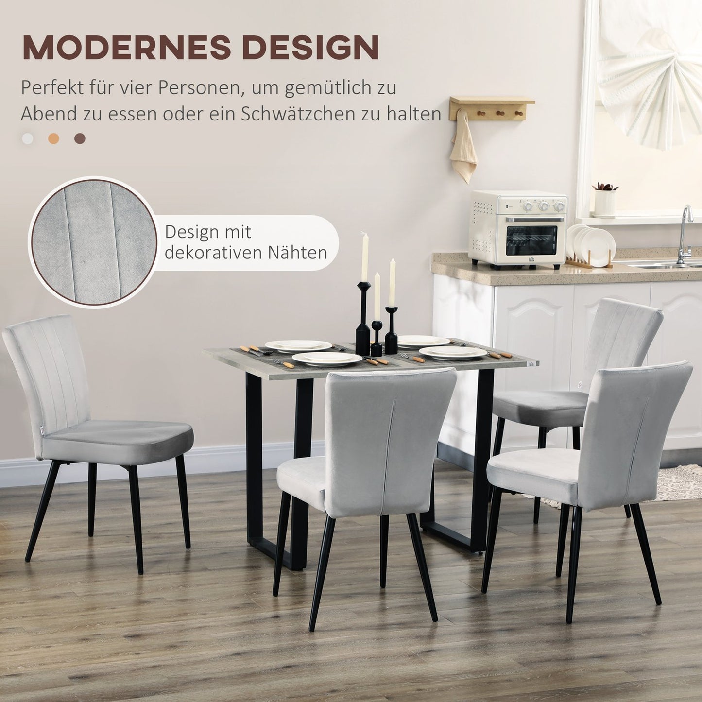 Gray velvet dining room chairs, set of 4 - Steel frame, 46x65x87 cm