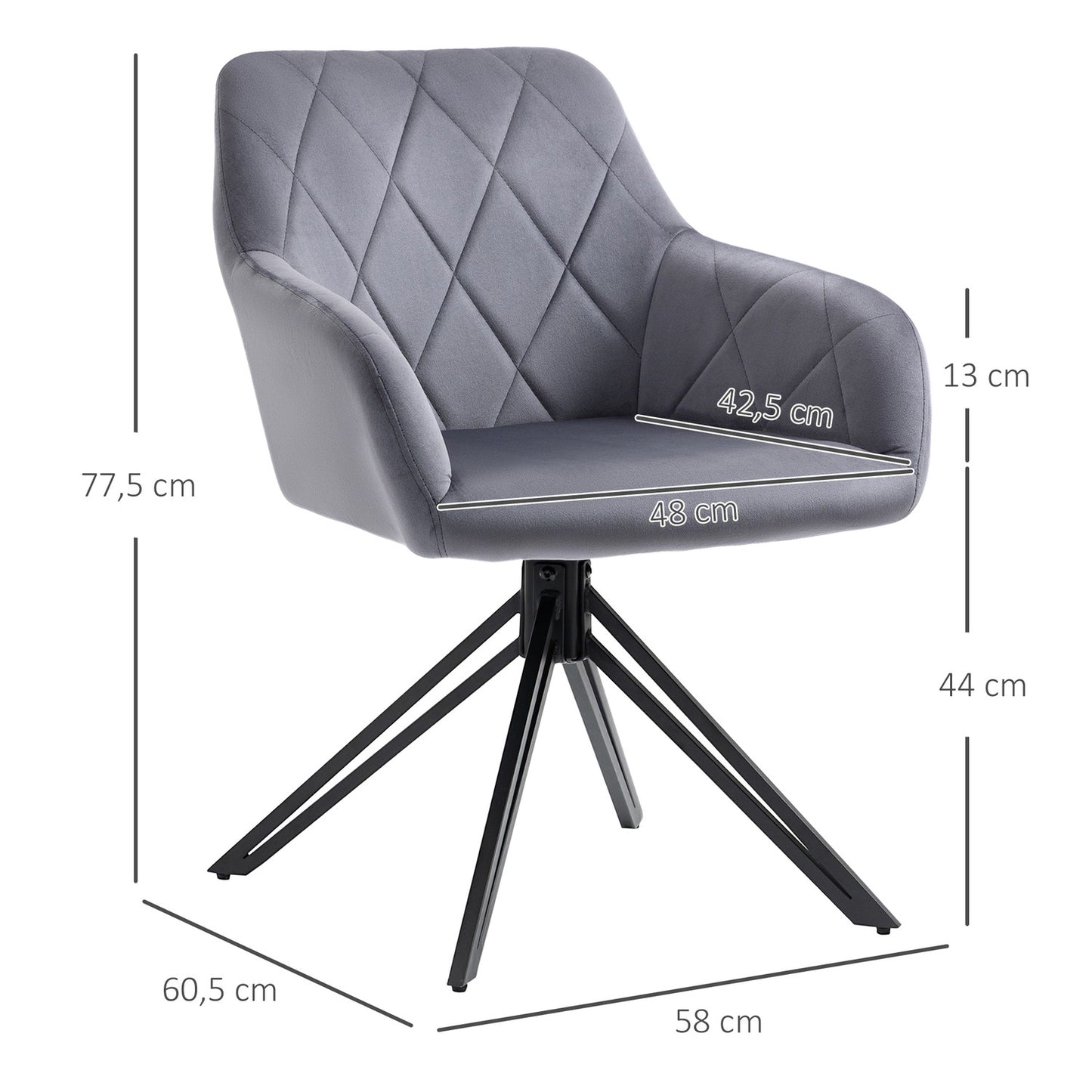 Steel gray upholstered dining chair, retro velvet design