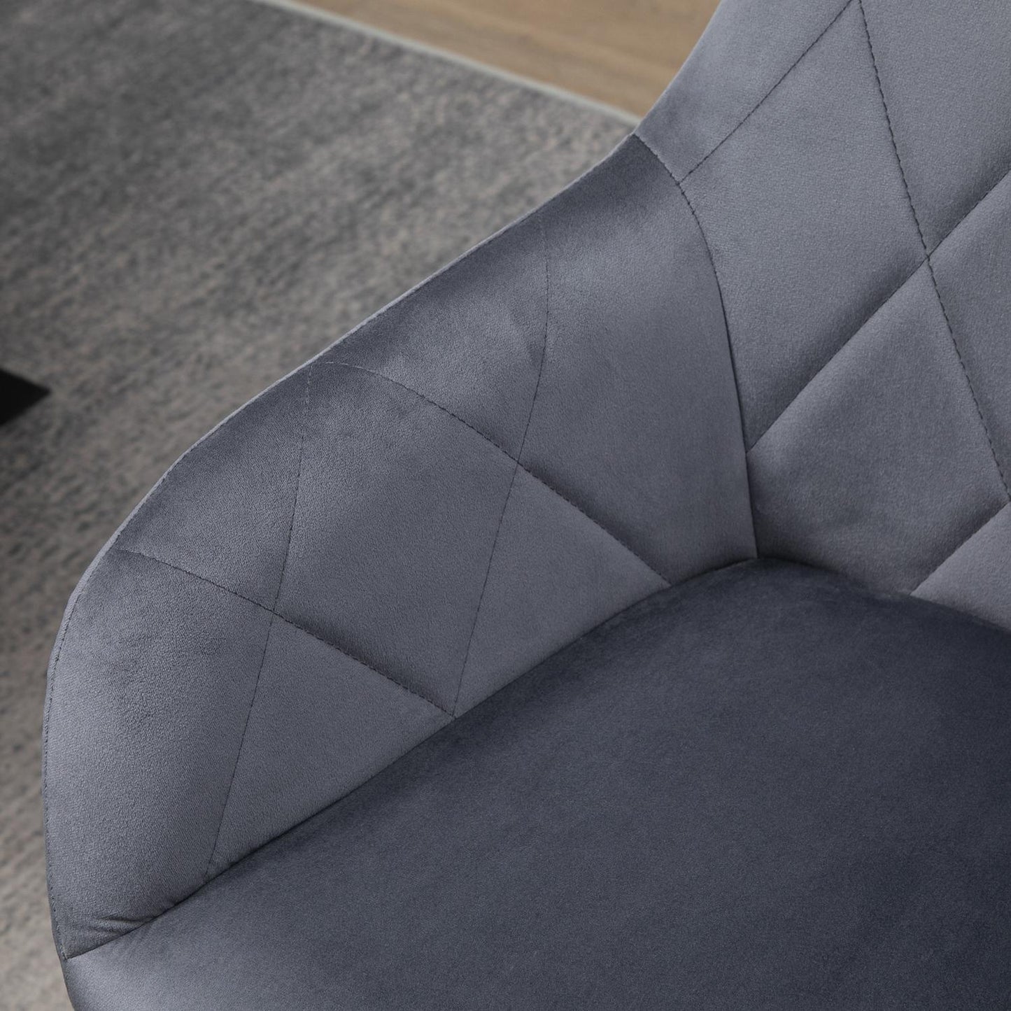Steel gray upholstered dining chair, retro velvet design