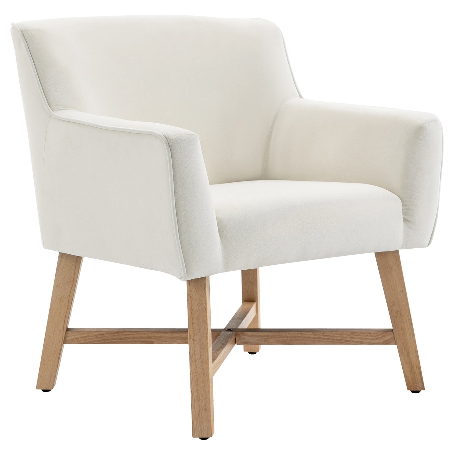 Modern dining chair in cream velvet with armrests, wooden frame