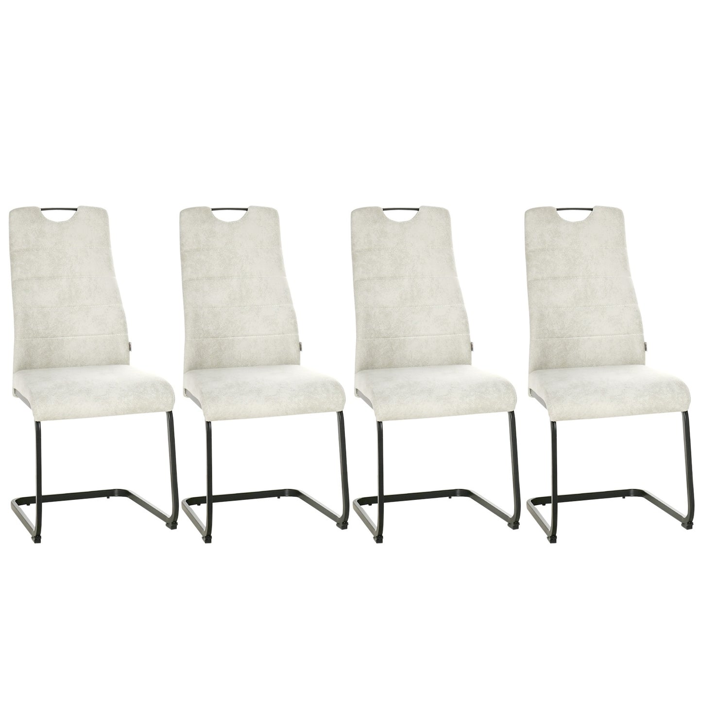 Cantilever dining chairs, ergonomic set of 4, beige polyester