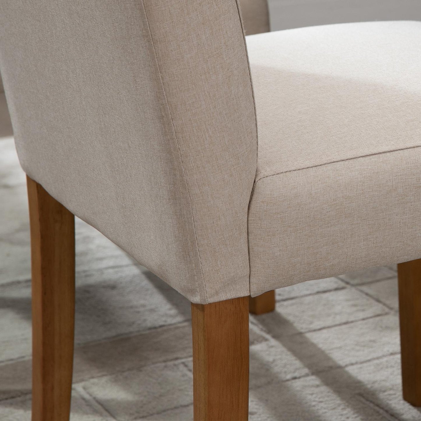 Set of 2 beige dining chairs, padded seat, linen blend