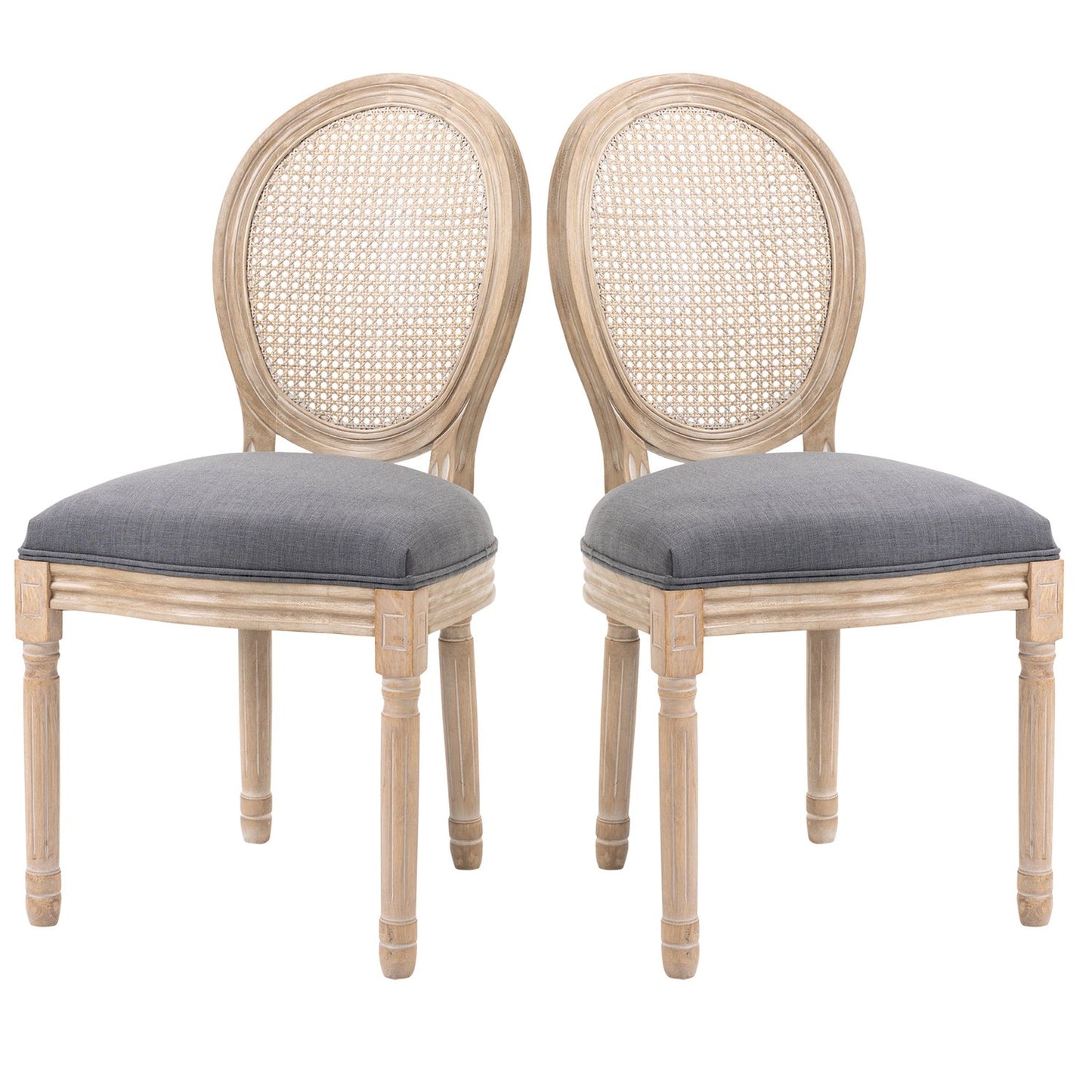 Gray upholstered dining chairs, set of 2 - Rattan back, linen look