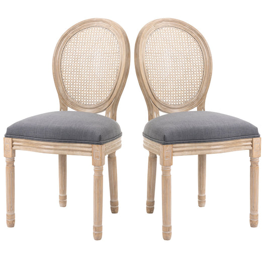 Gray upholstered dining chairs, set of 2 - Rattan back, linen look