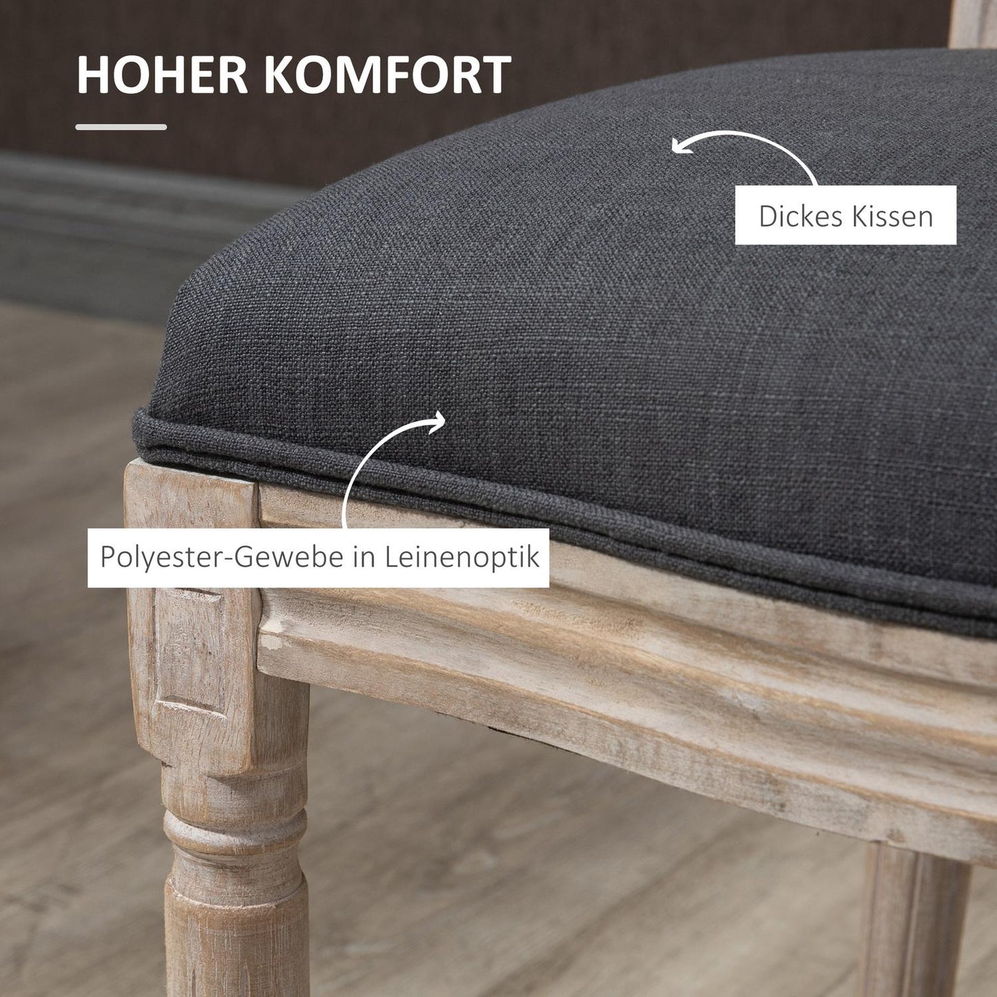 Gray upholstered dining chairs, set of 2 - Rattan back, linen look