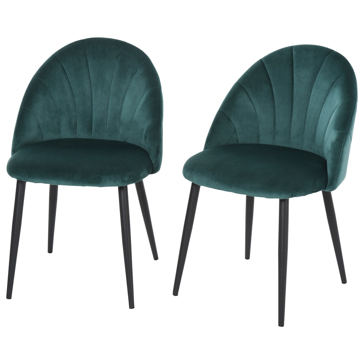 Modern dining chairs in green velvet, set of 2, upholstered