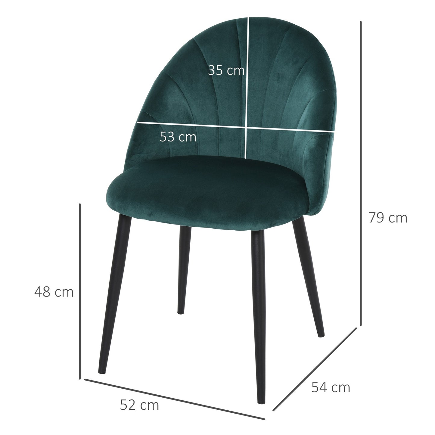Modern dining chairs in green velvet, set of 2, upholstered