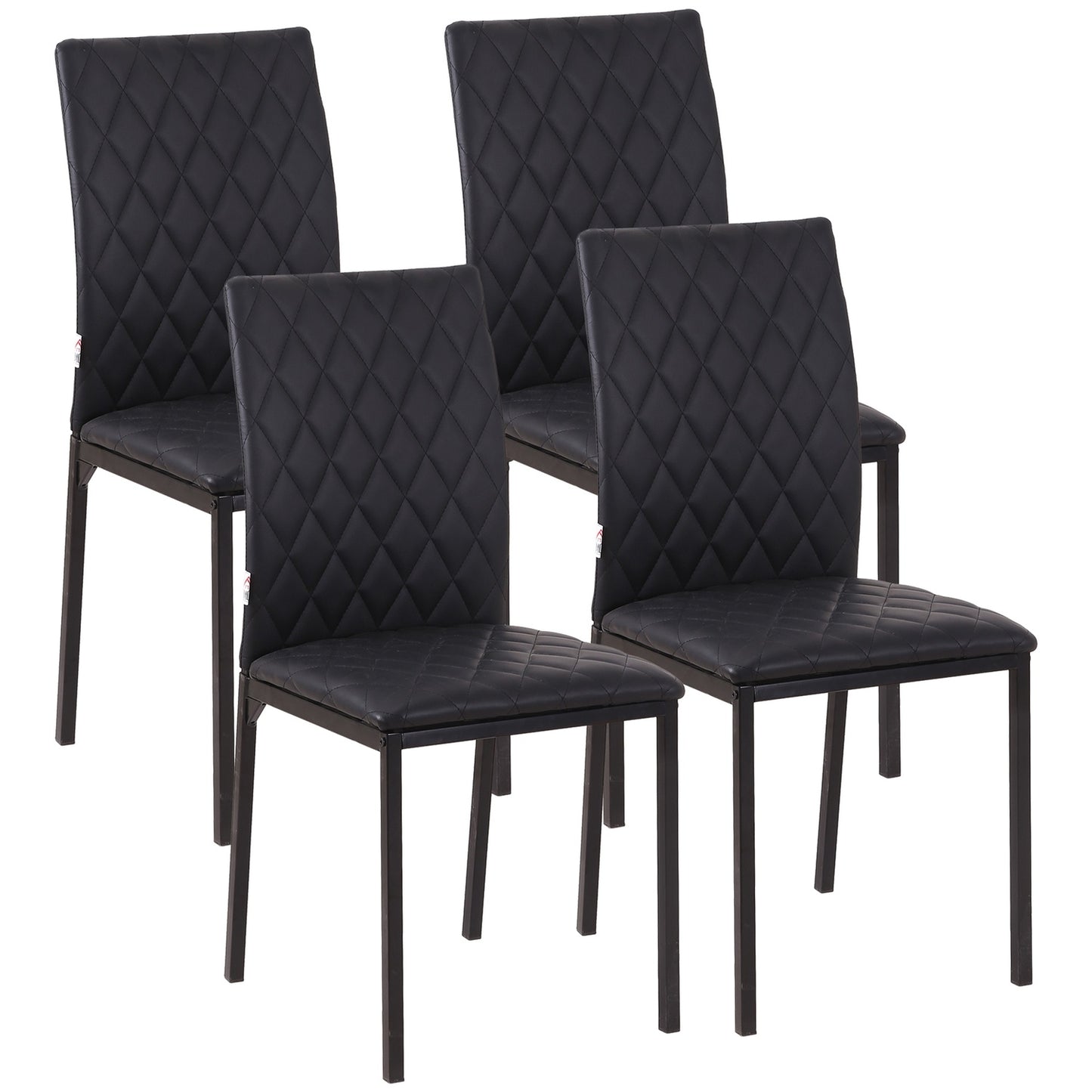 Black artificial leather dining chairs, set of 4, steel legs, padded