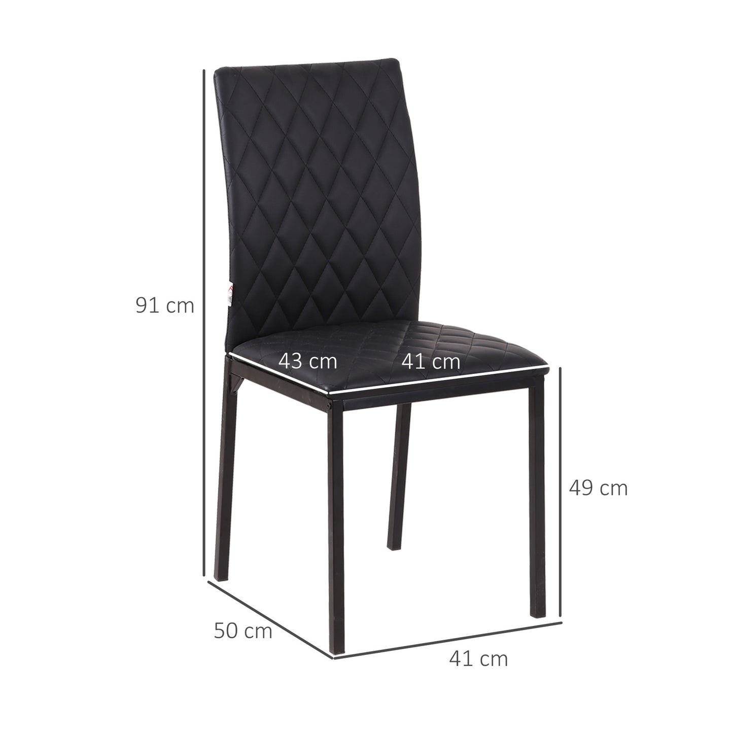Black artificial leather dining chairs, set of 4, steel legs, padded
