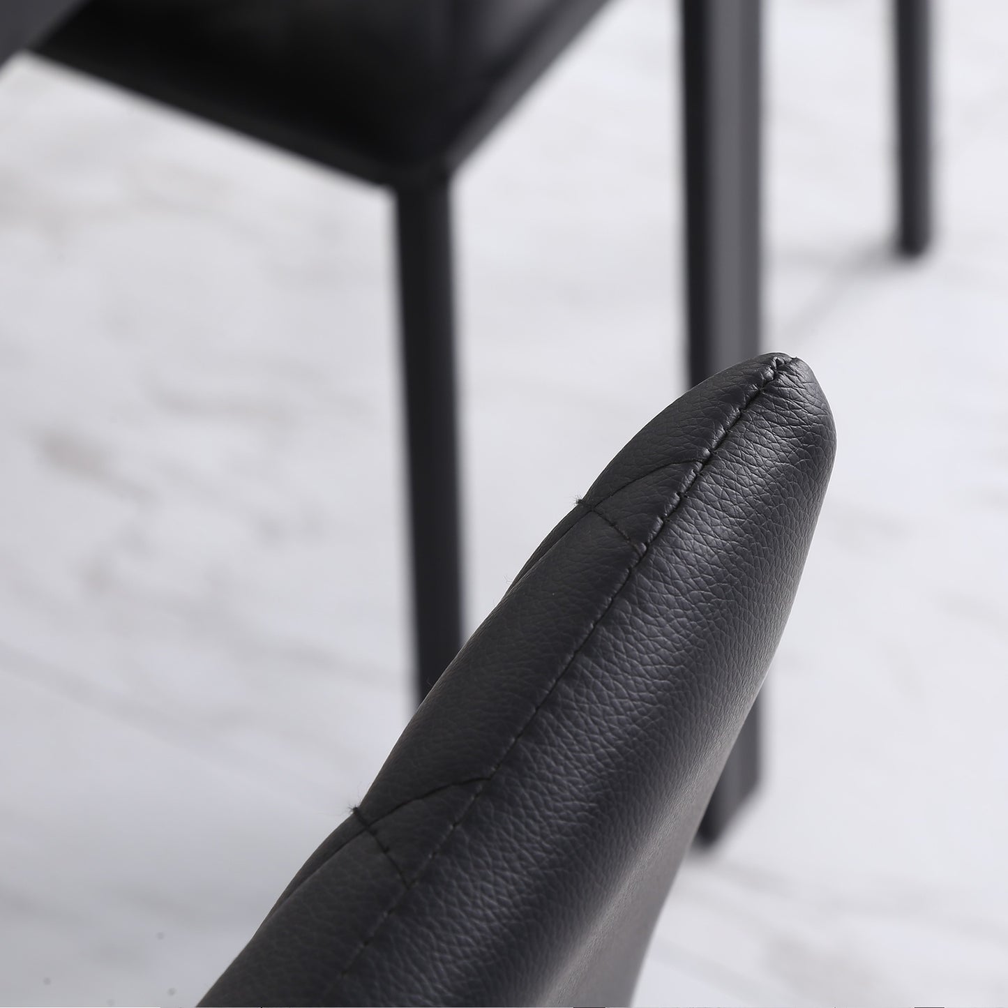 Black artificial leather dining chairs, set of 4, steel legs, padded