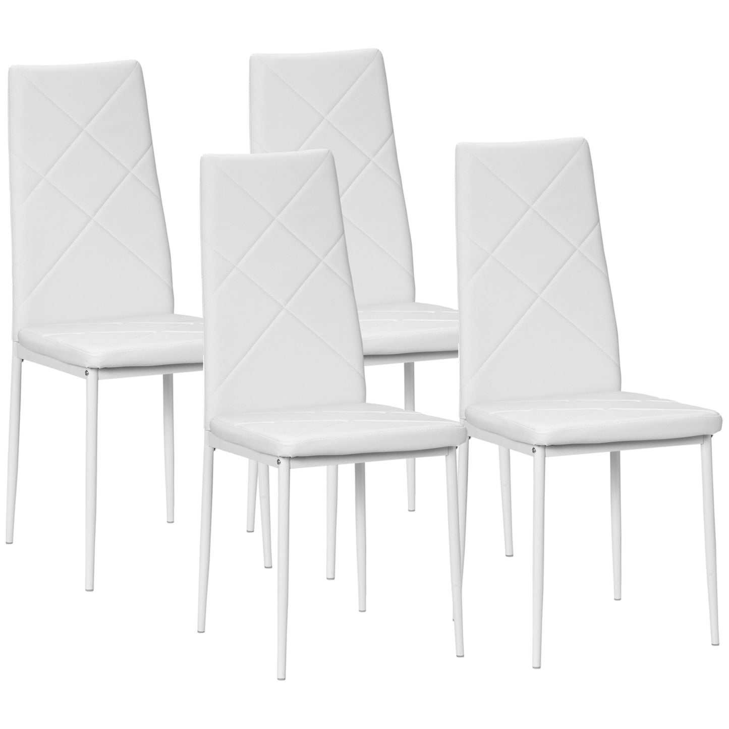 Dining chairs in white artificial leather, set of 4, padded seats