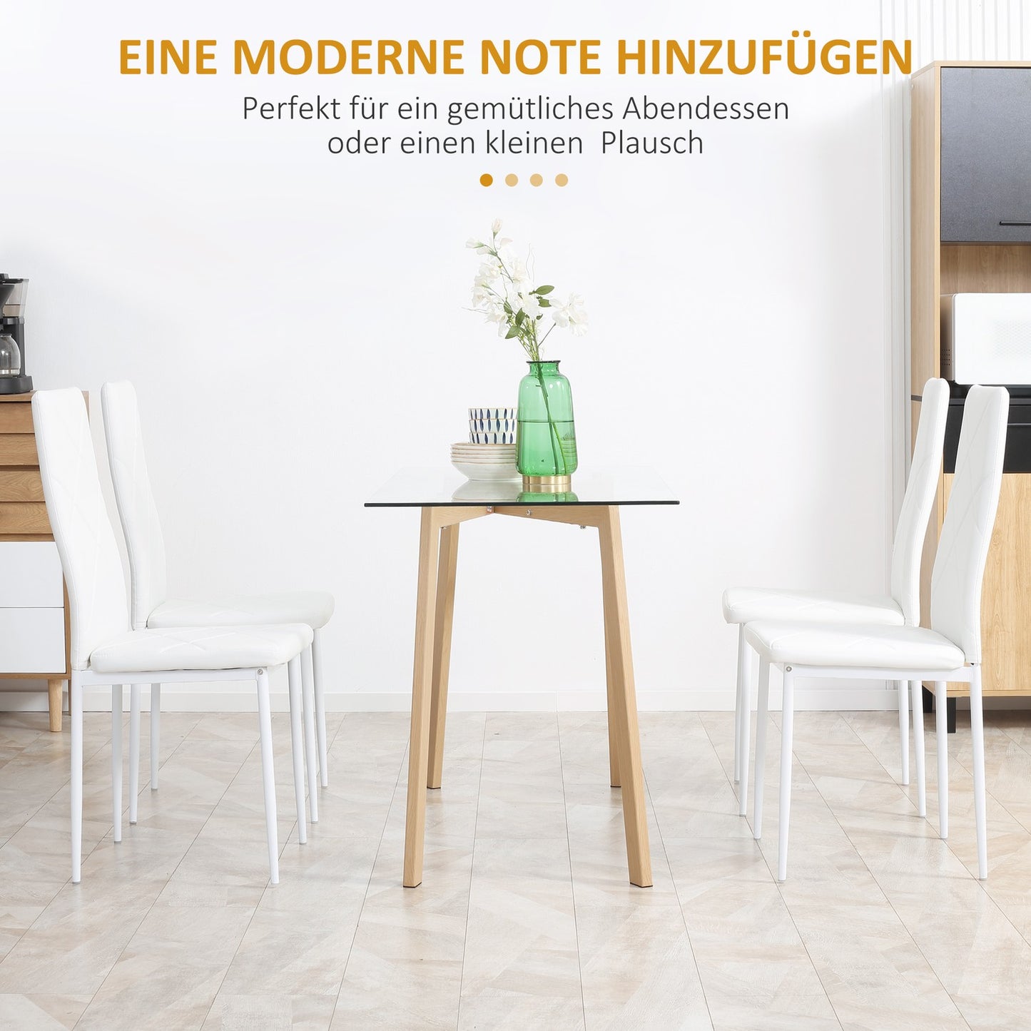 Dining chairs in white artificial leather, set of 4, padded seats