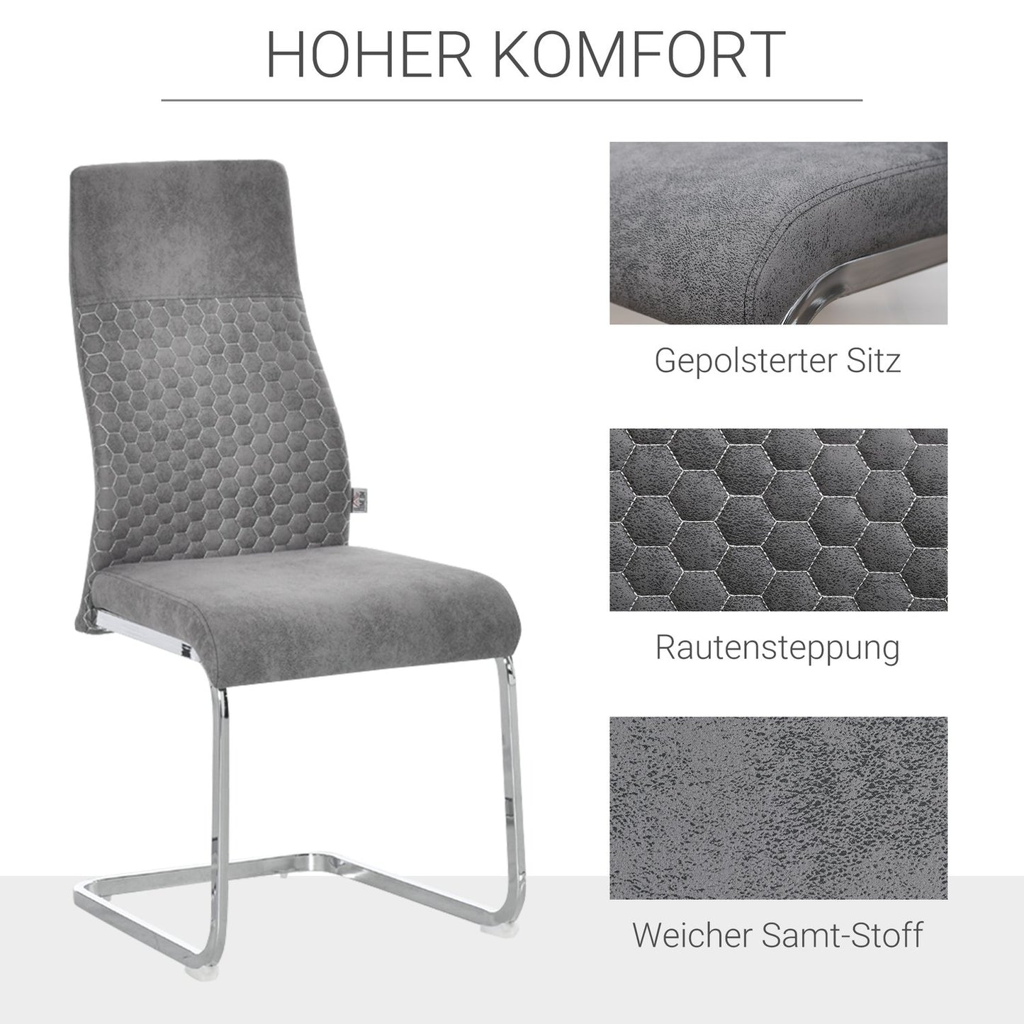 Velvet dining room chairs Set of 4, Steel frame, Grey