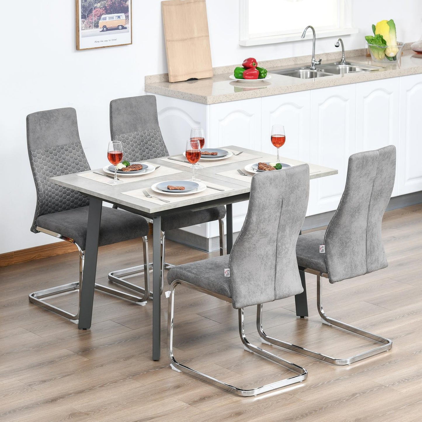 Velvet dining room chairs Set of 4, Steel frame, Grey